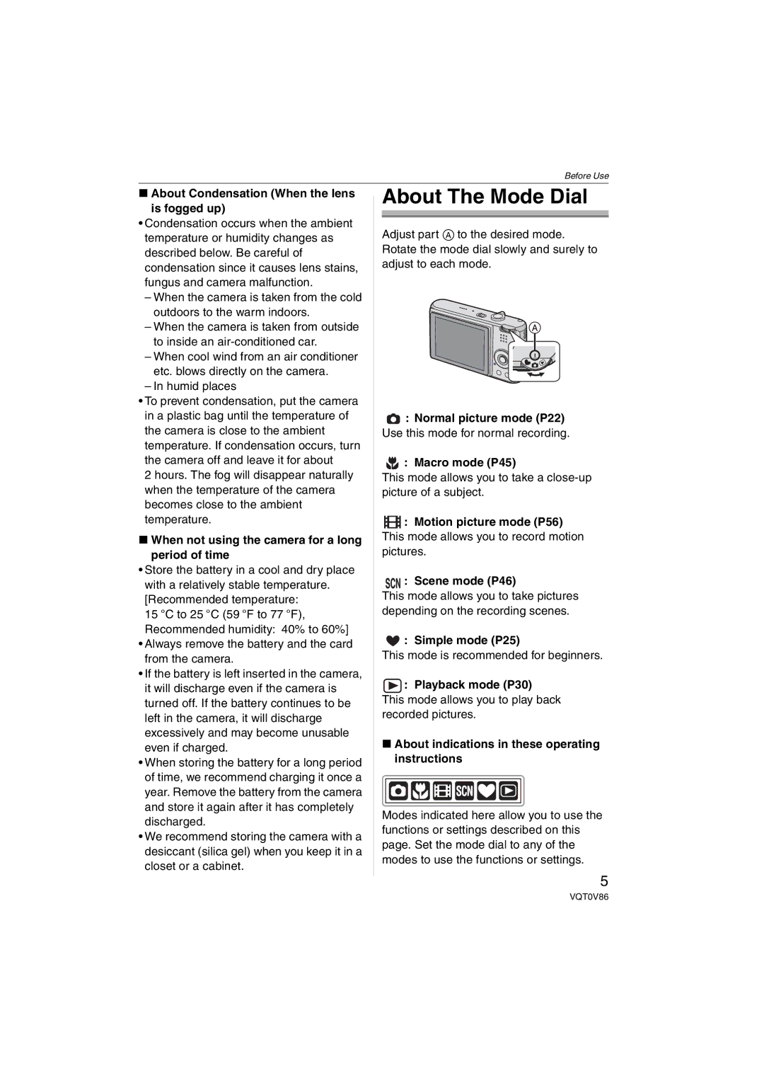 Panasonic DMC-FX01, DMCFX01P, DMCFX01K, DMCFX01W, DMCFX01S operating instructions About The Mode Dial 