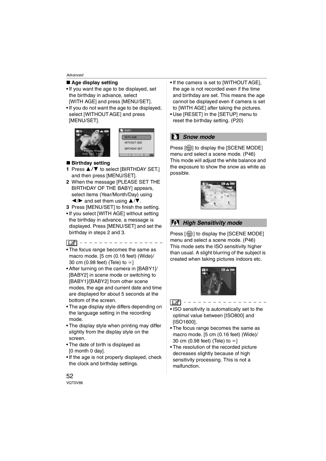 Panasonic DMCFX01K, DMC-FX01, DMCFX01P, DMCFX01W, DMCFX01S operating instructions Age display setting, Birthday setting 