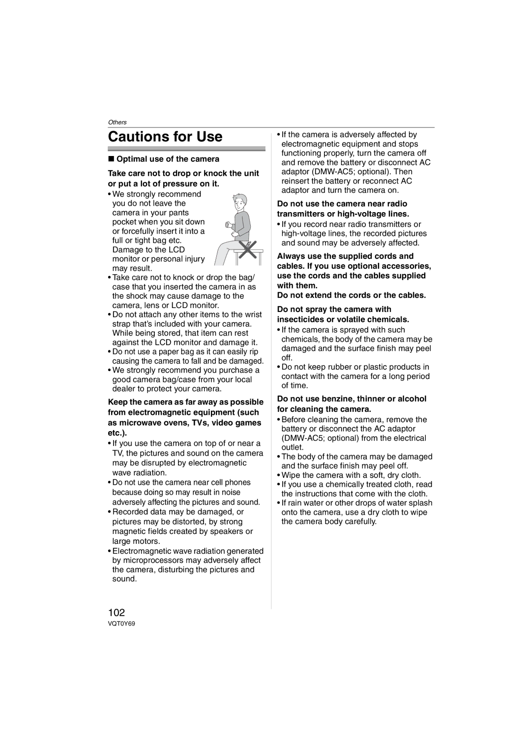 Panasonic DMC-FX07, DMC-FX3 operating instructions 102, Wipe the camera with a soft, dry cloth 