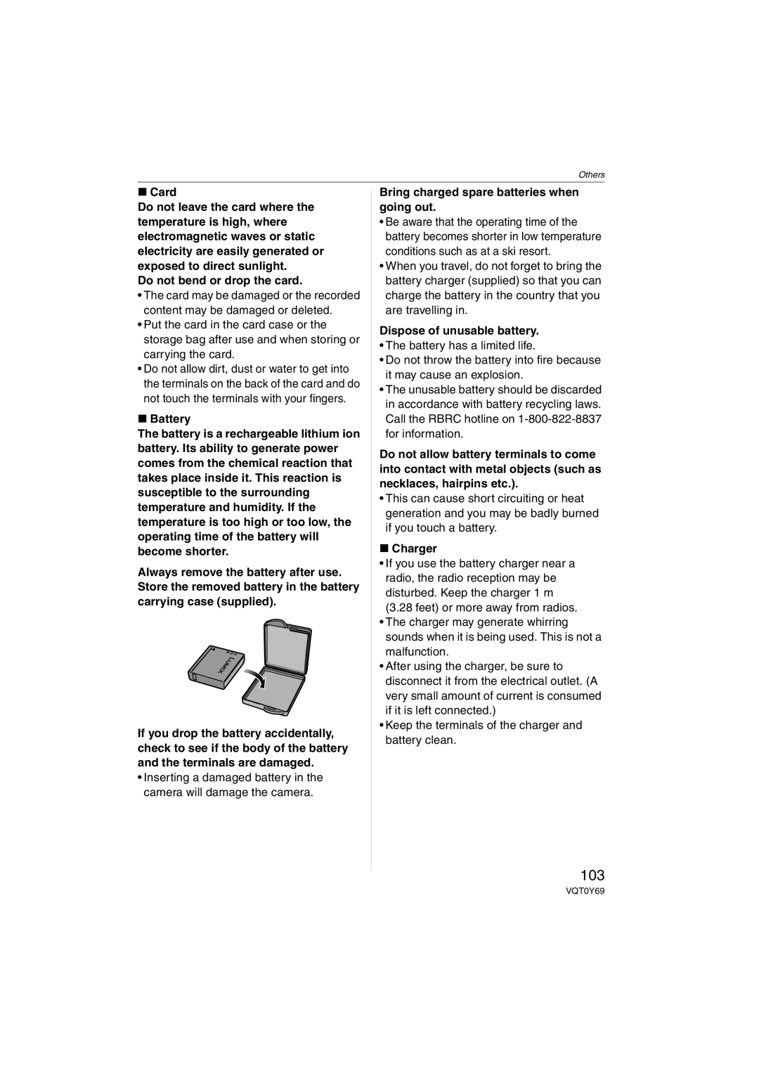 Panasonic DMC-FX3, DMC-FX07 103, Do not bend or drop the card, Bring charged spare batteries when going out, Charger 