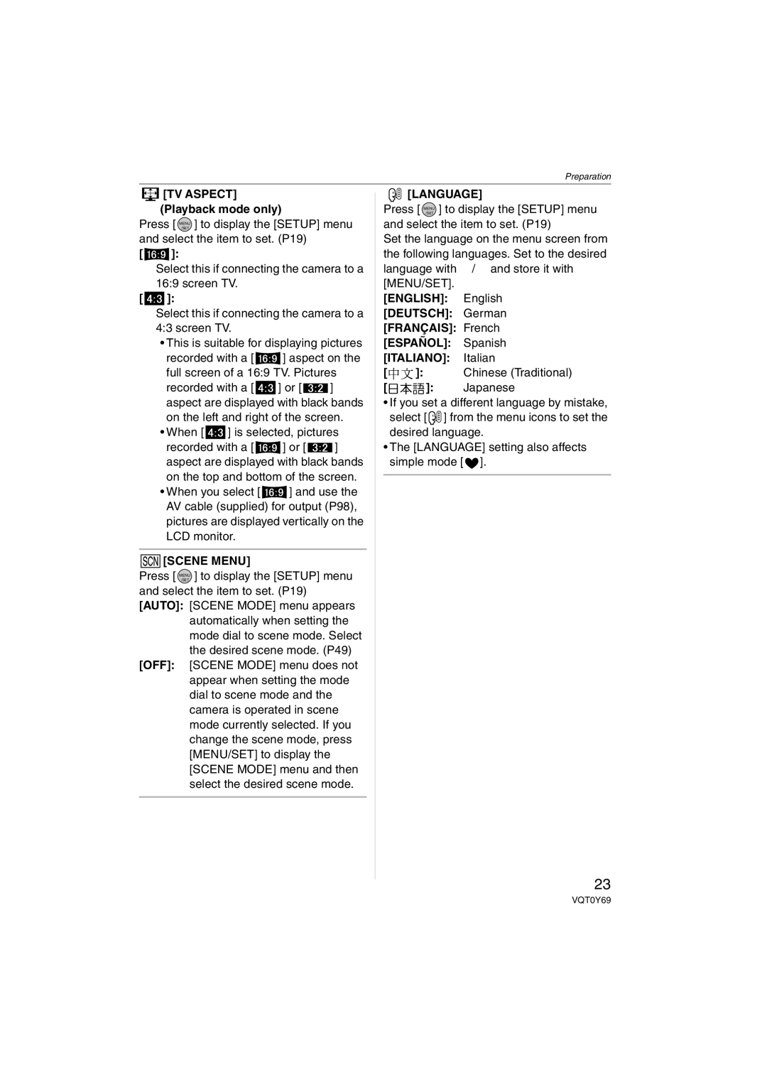 Panasonic DMC-FX3, DMC-FX07 operating instructions Language, English, Deutsch, Français, Español, Italiano 