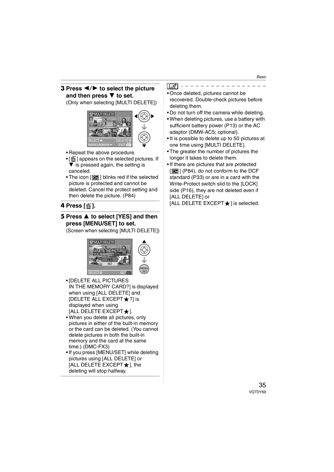 Panasonic DMC-FX3, DMC-FX07 Press 2/1 to select the picture and then press 4 to set, Only when selecting Multi Delete 