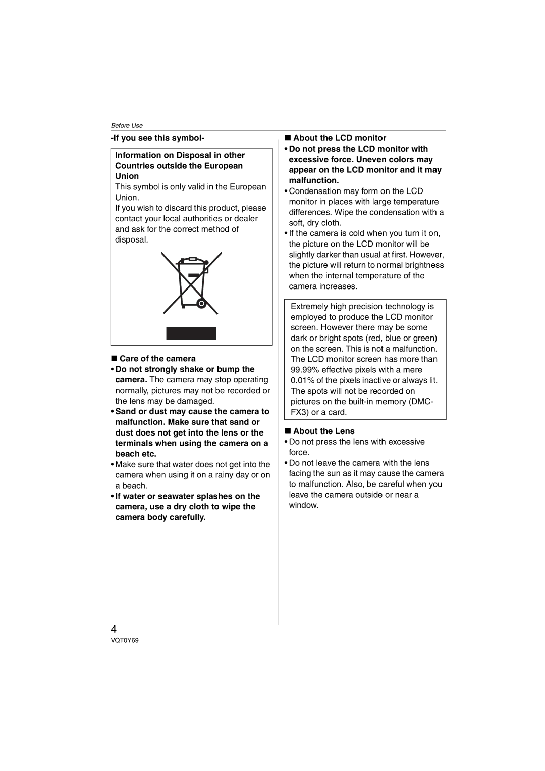 Panasonic DMC-FX07, DMC-FX3 operating instructions About the Lens 