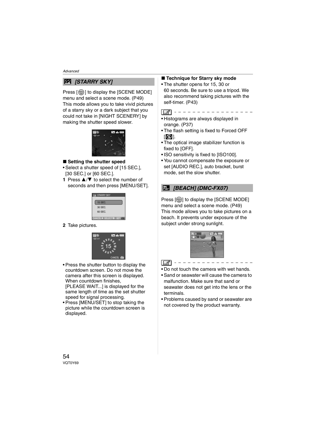 Panasonic DMC-FX07, DMC-FX3 operating instructions Setting the shutter speed, Take pictures, Technique for Starry sky mode 