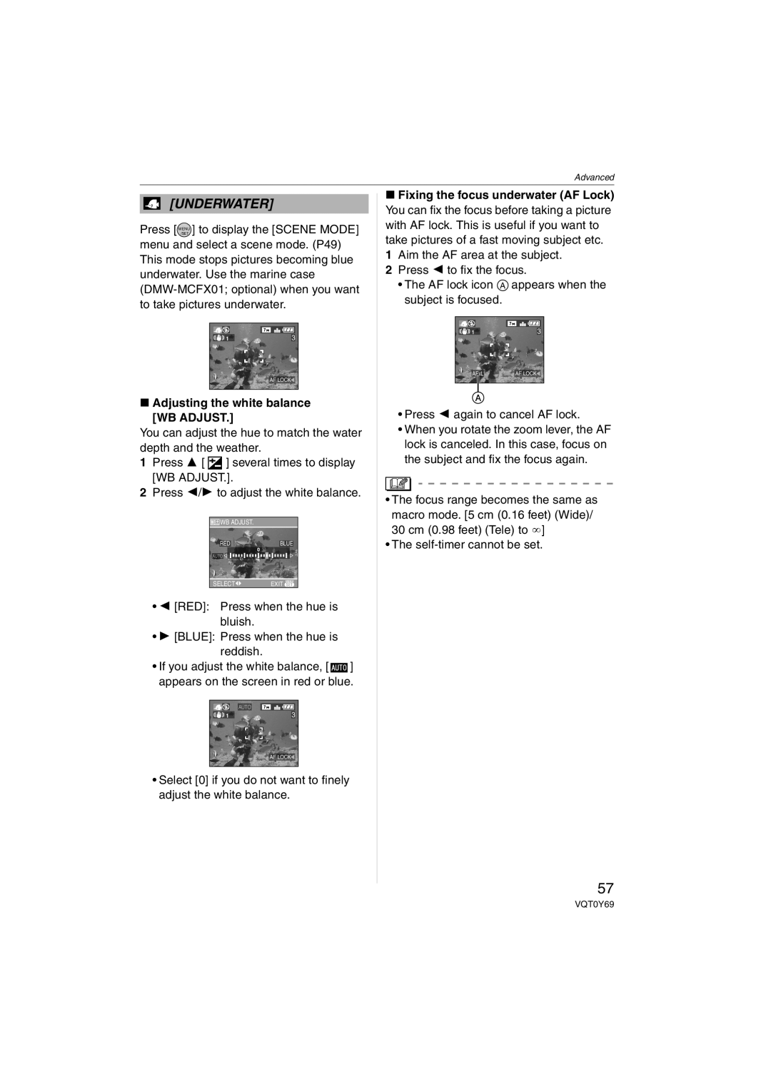 Panasonic DMC-FX3, DMC-FX07 operating instructions Adjusting the white balance WB Adjust, Press 2 again to cancel AF lock 