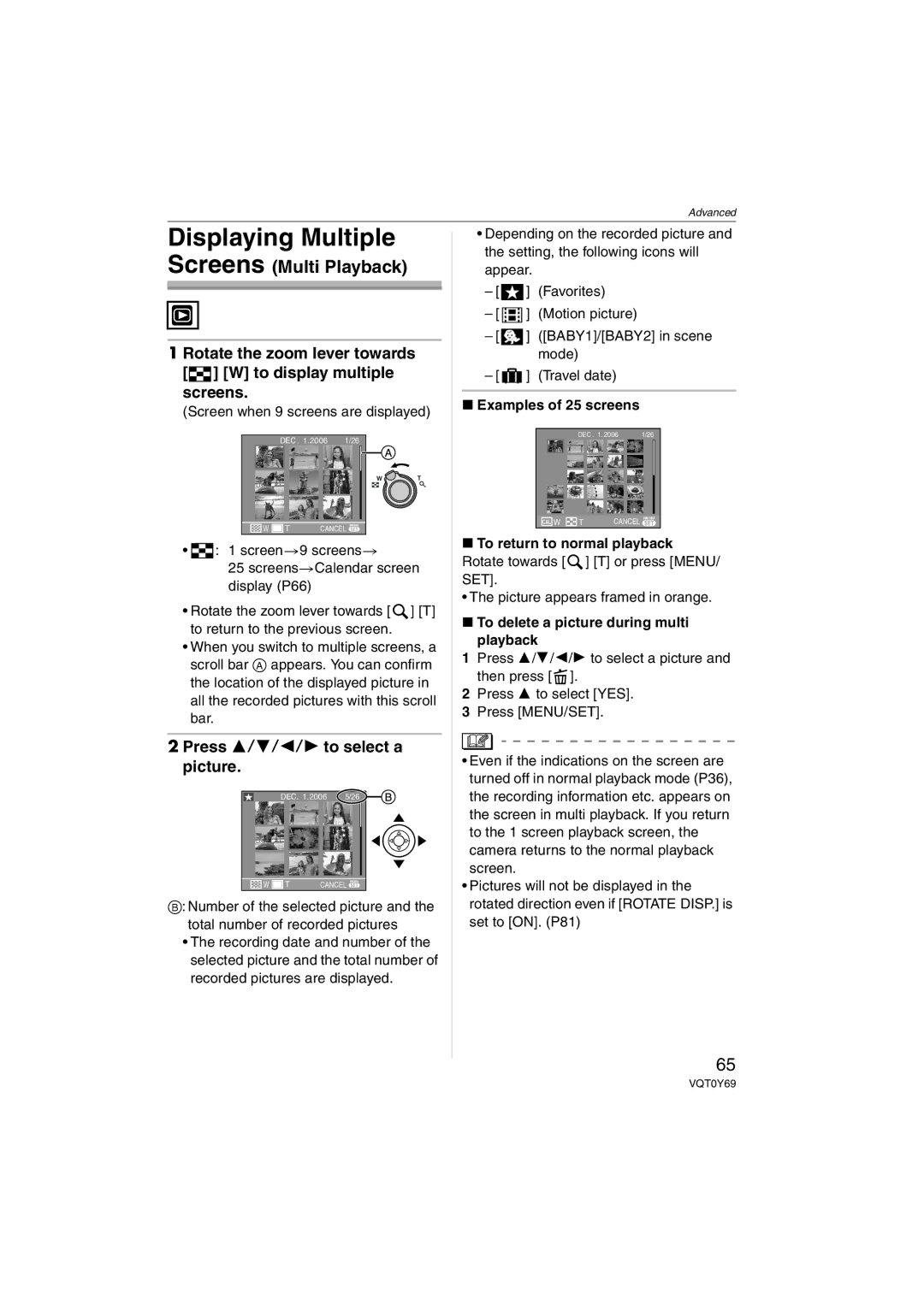 Panasonic DMC-FX3, DMC-FX07 Displaying Multiple, Rotate the zoom lever towards W to display multiple screens 