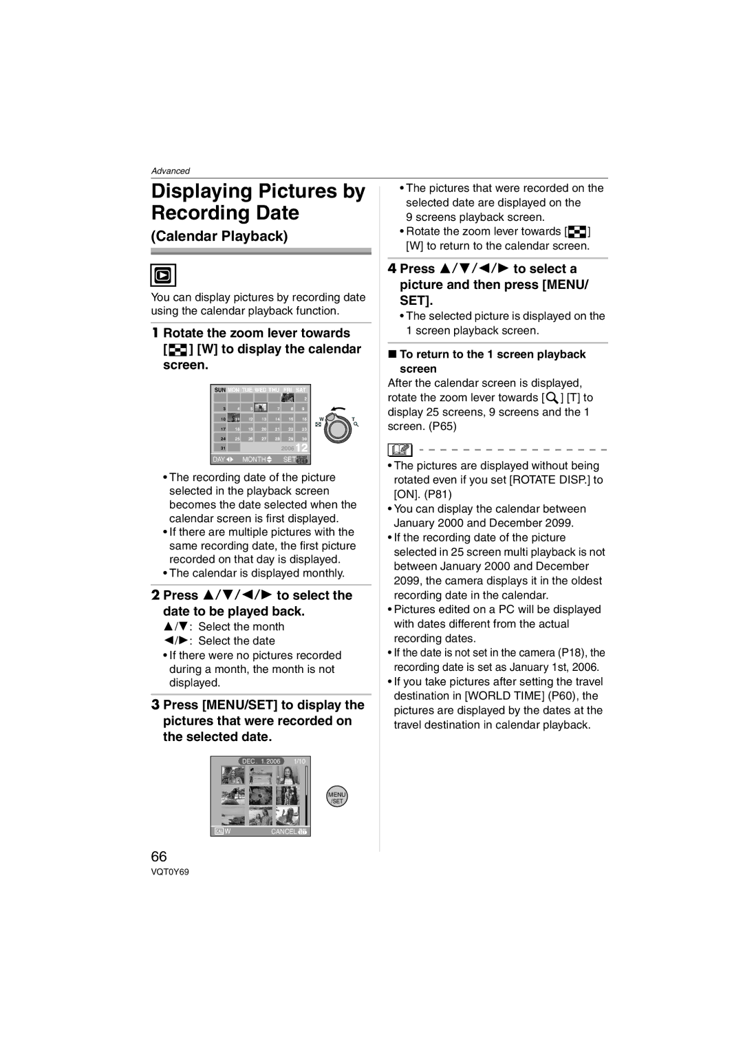 Panasonic DMC-FX07 Displaying Pictures by Recording Date, Press 3/4/2/1 to select a picture and then press MENU/ SET 