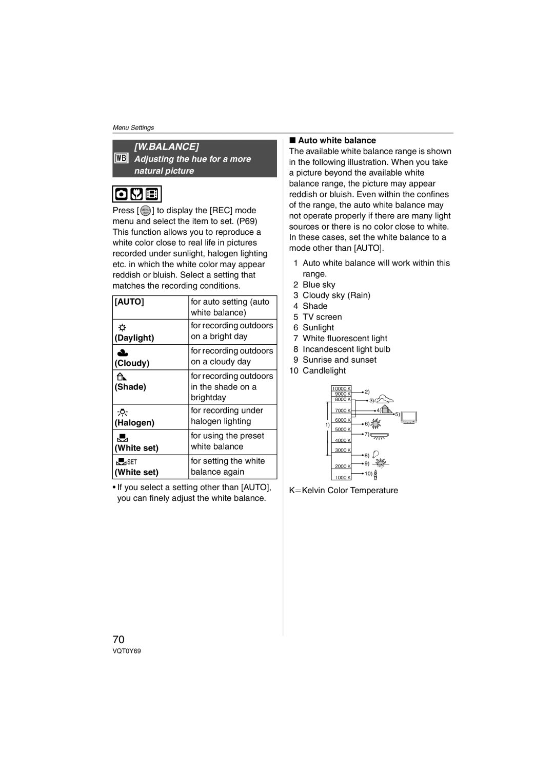 Panasonic DMC-FX07, DMC-FX3 operating instructions Balance, Adjusting the hue for a more natural picture 