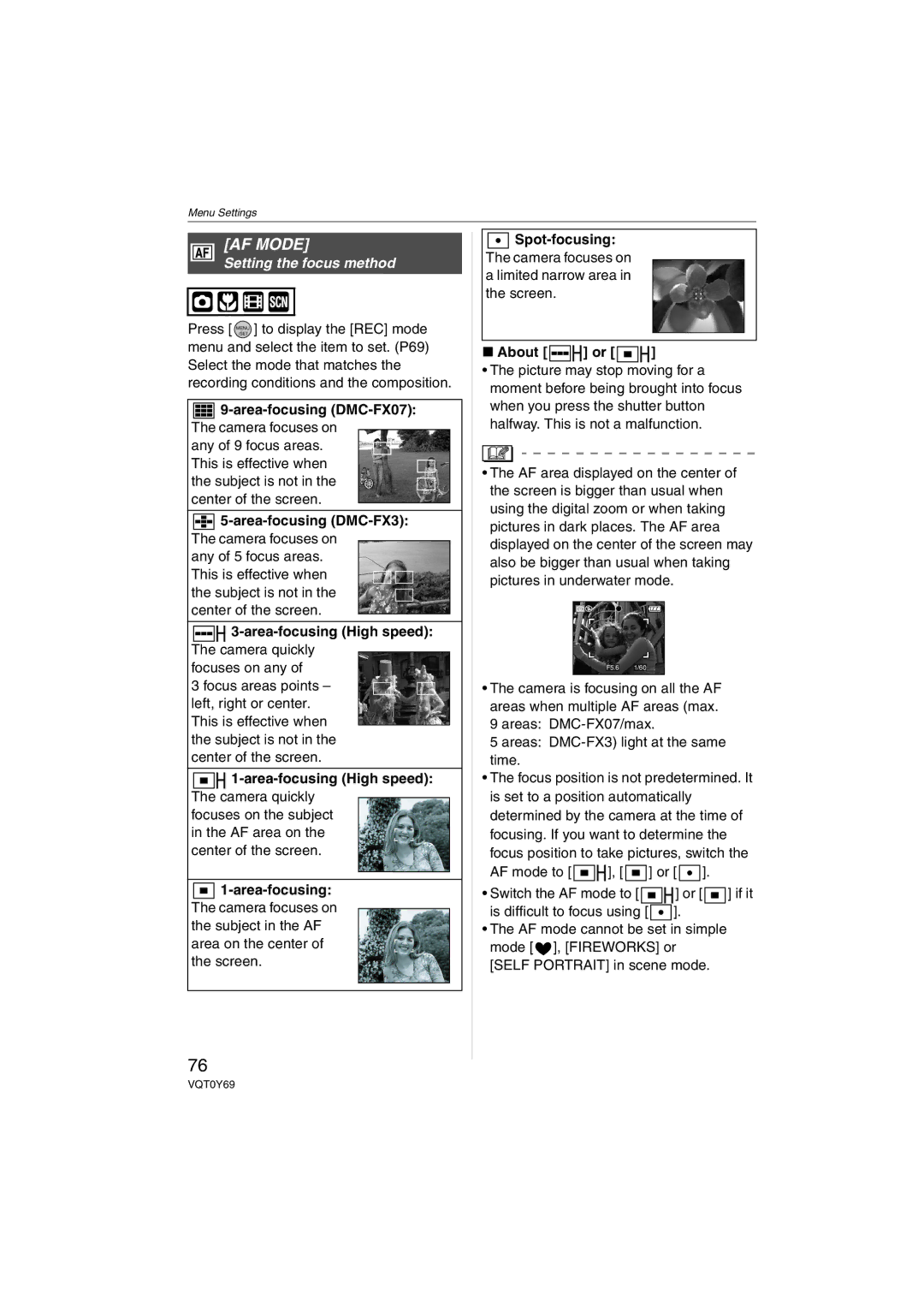 Panasonic DMC-FX07, DMC-FX3 operating instructions AF Mode, Setting the focus method 