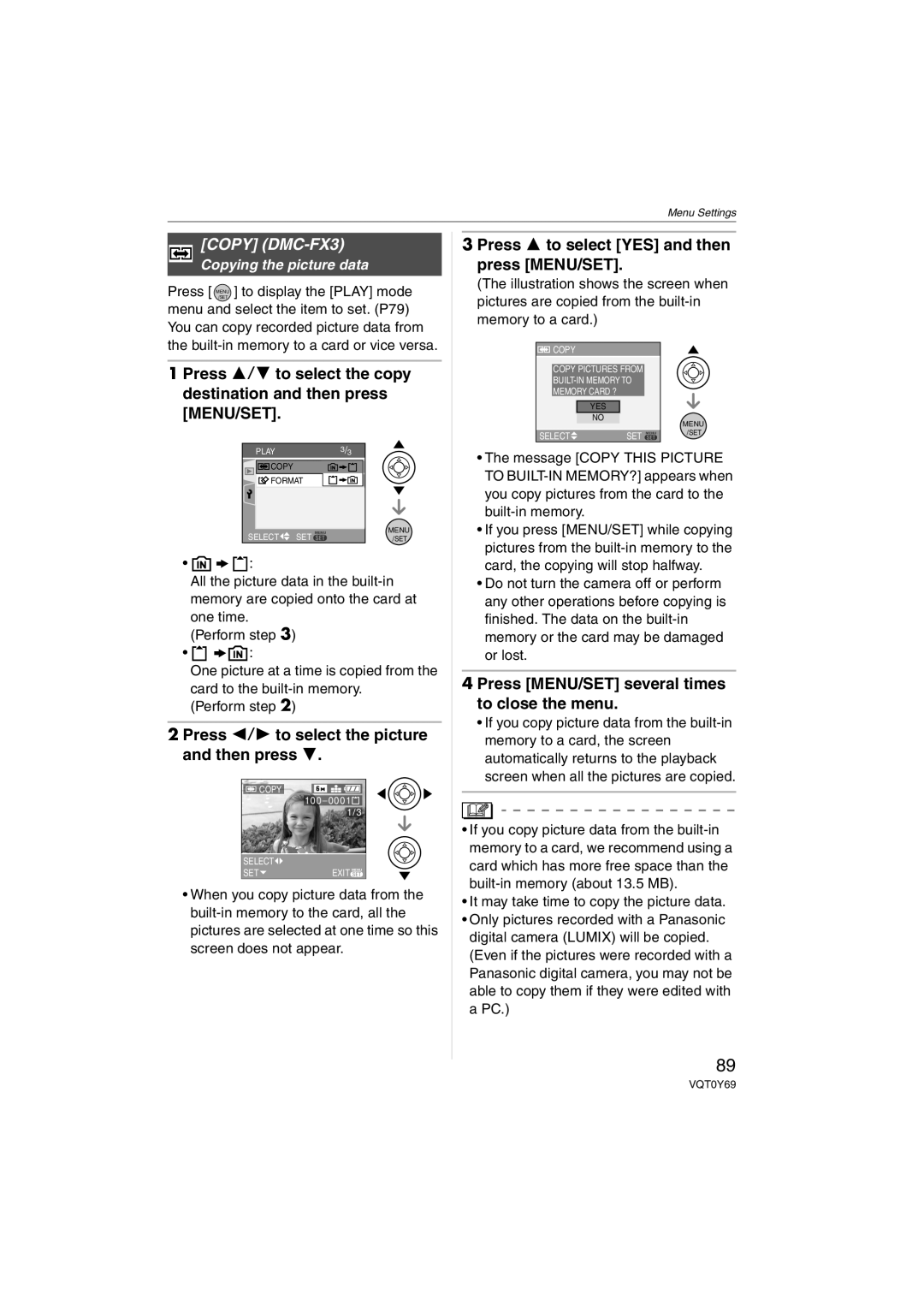 Panasonic DMC-FX07 operating instructions Copy DMC-FX3, Copying the picture data 