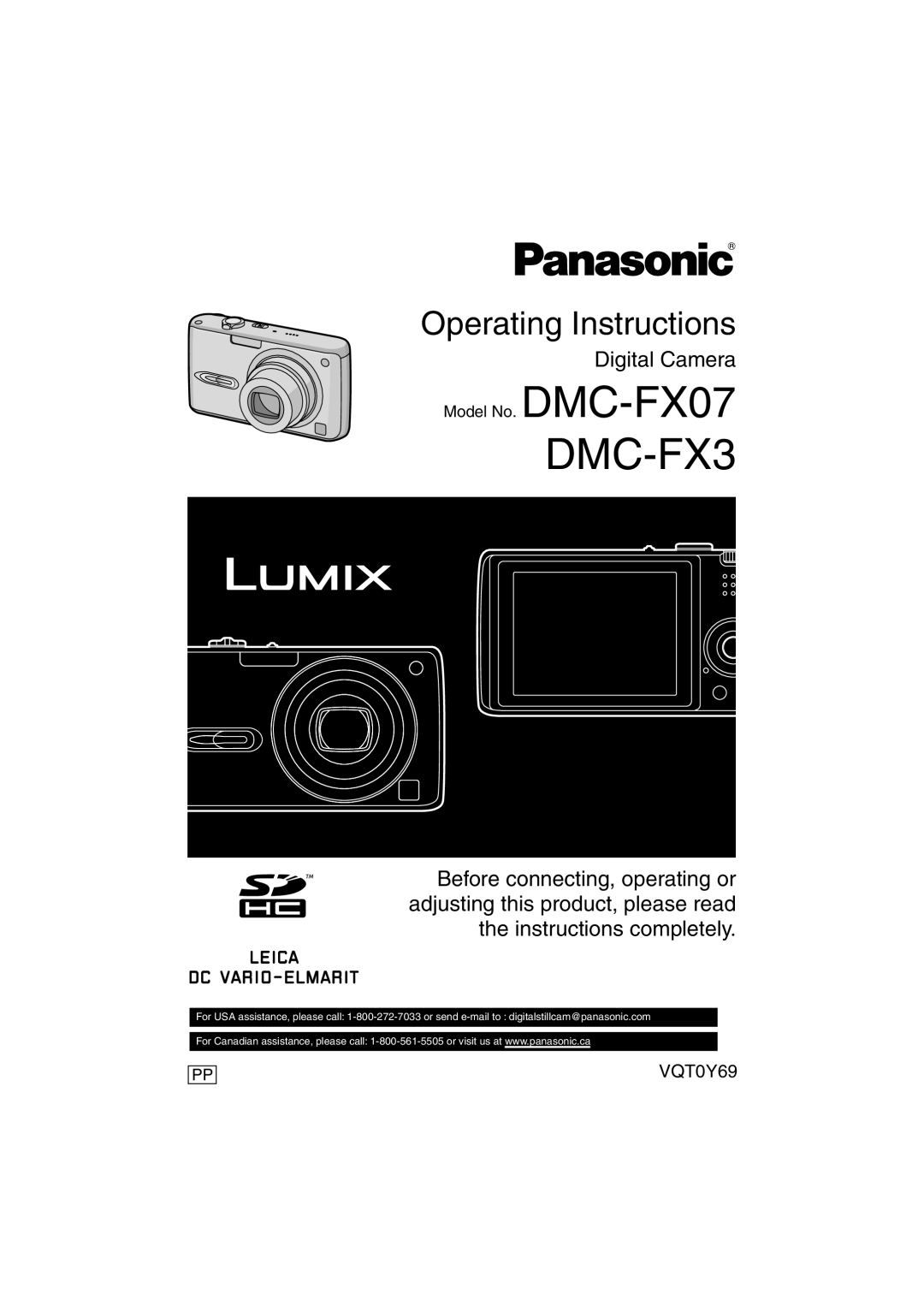 Panasonic DMC-FX3, DMC-FX07 operating instructions VQT0Y69, Operating Instructions, Digital Camera 