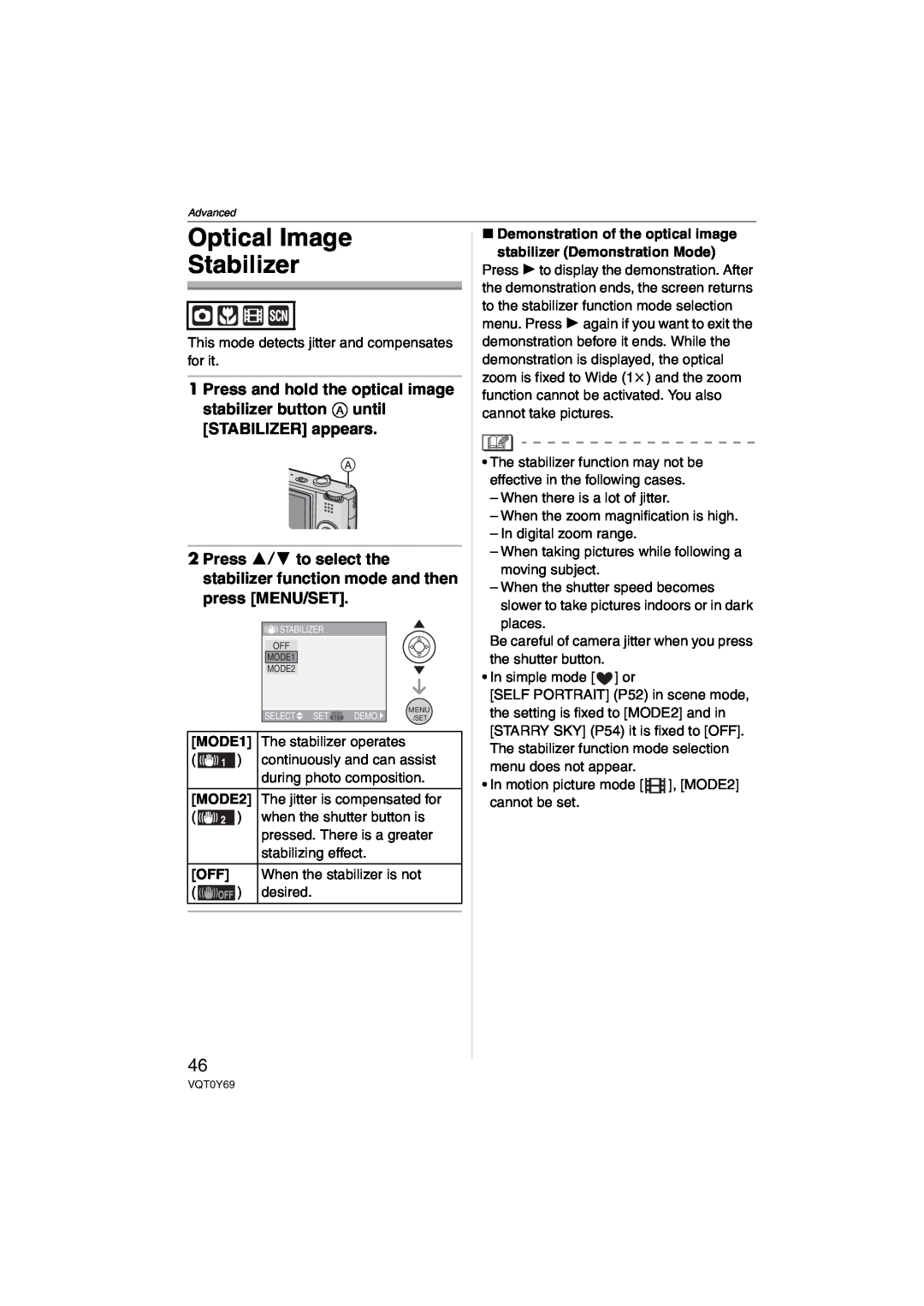 Panasonic DMC-FX07, DMC-FX3 operating instructions Optical Image Stabilizer, ∫ Demonstration of the optical image 