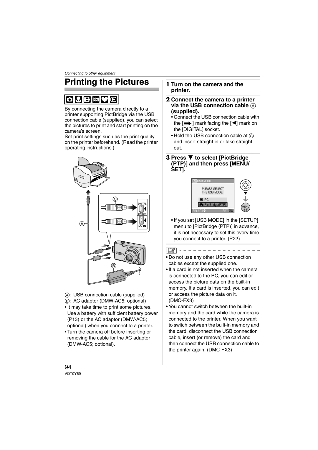 Panasonic DMC-FX07, DMC-FX3 operating instructions Printing the Pictures, Turn on the camera and the printer 
