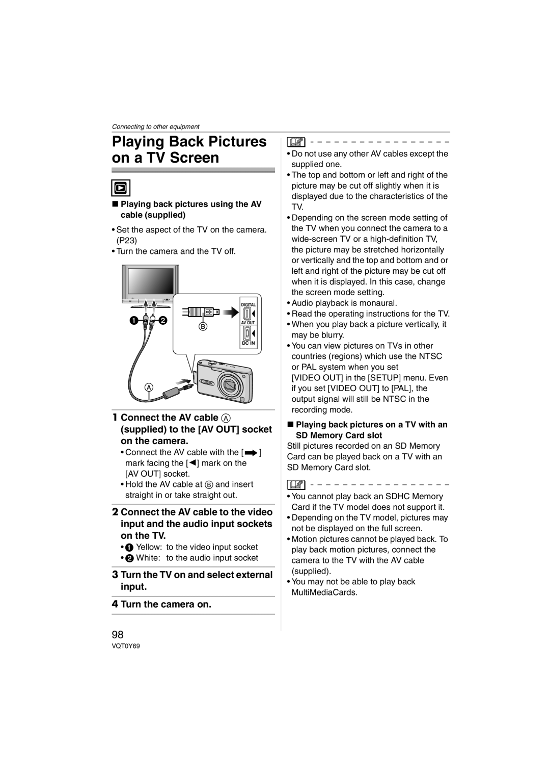 Panasonic DMC-FX07 Playing Back Pictures on a TV Screen, Turn the TV on and select external input 4 Turn the camera on 