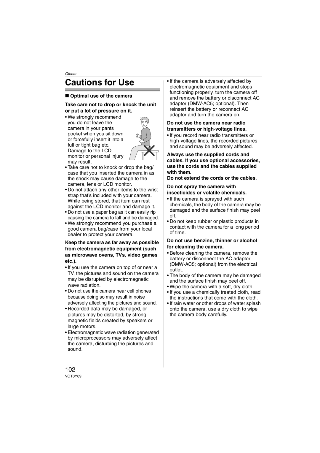 Panasonic DMC-FX07K operating instructions 102, Wipe the camera with a soft, dry cloth 