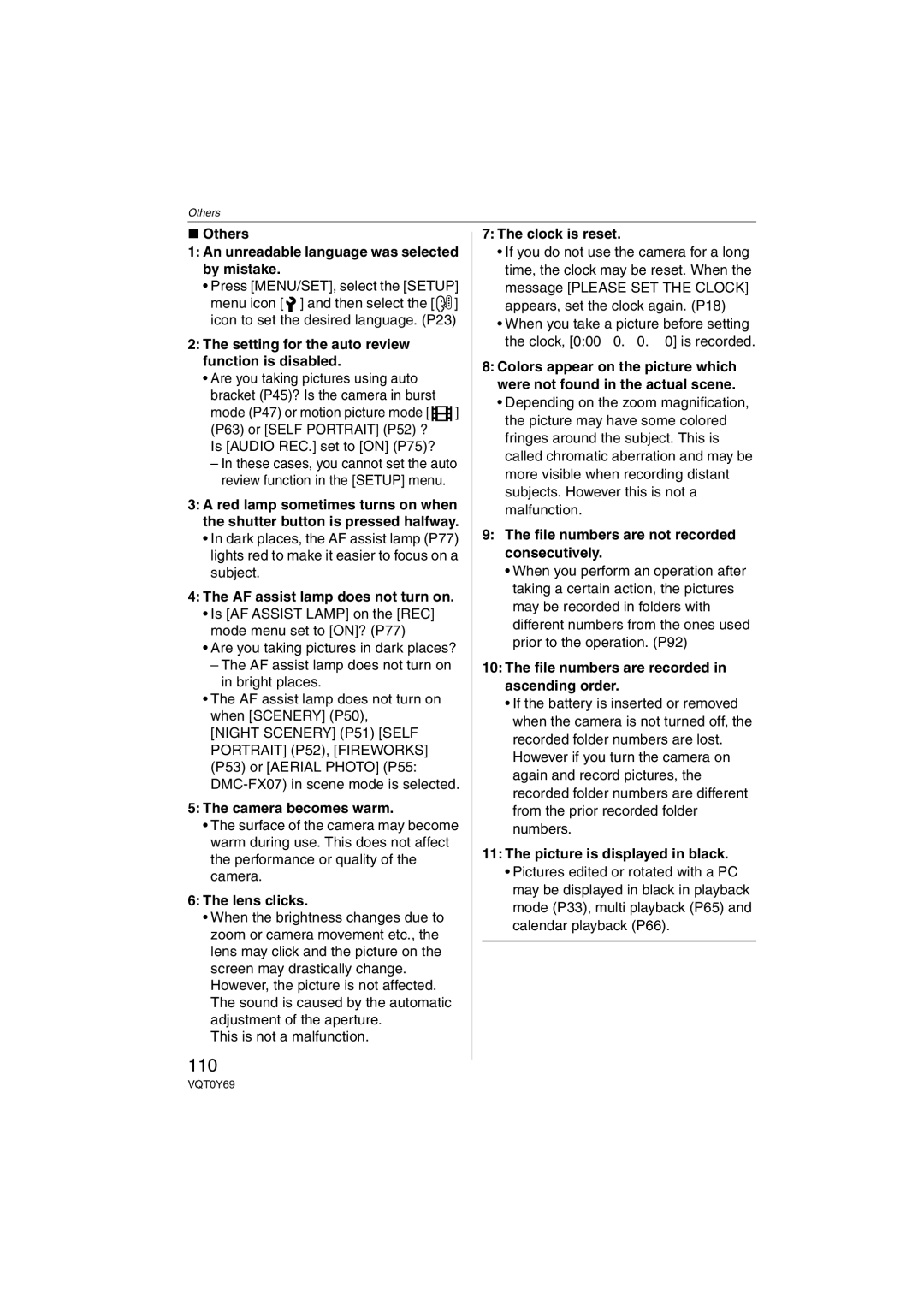 Panasonic DMC-FX07K operating instructions 110 