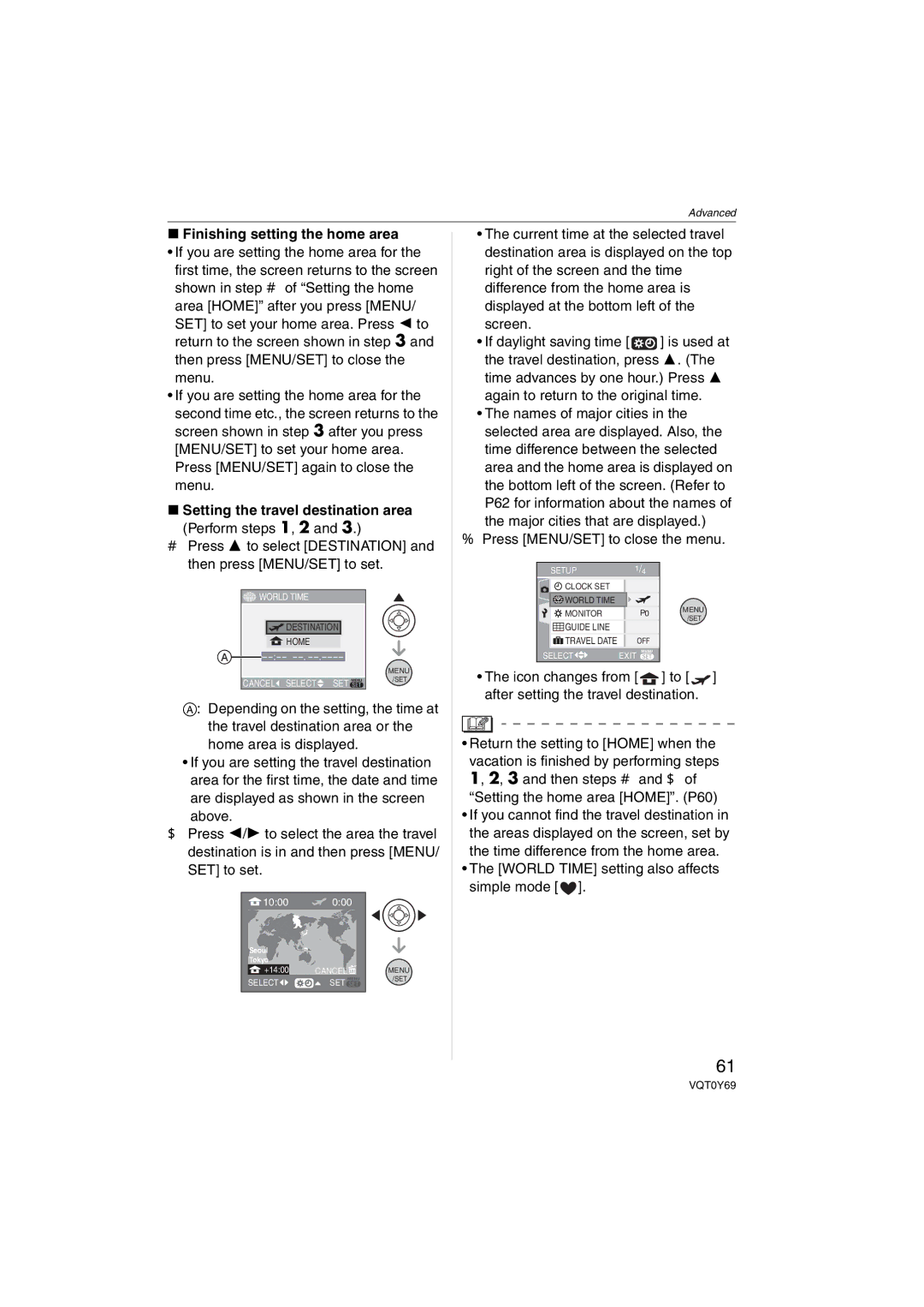 Panasonic DMC-FX07K operating instructions Finishing setting the home area, Setting the travel destination area 