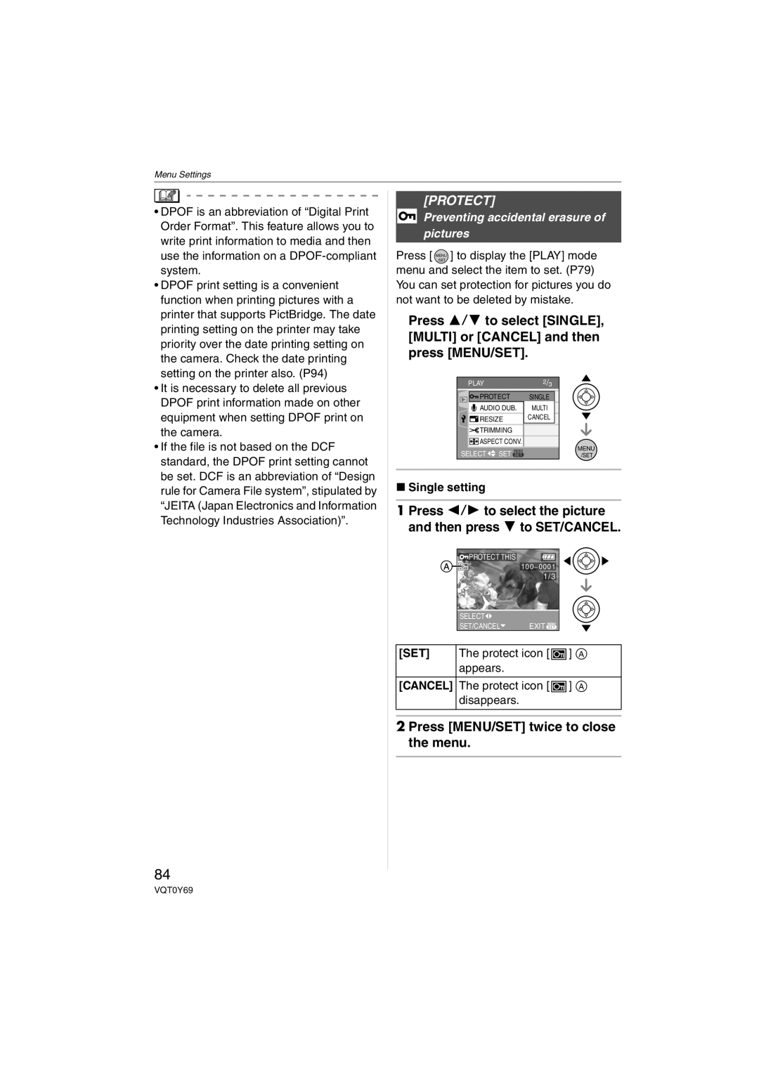 Panasonic DMC-FX07K operating instructions Protect, Preventing accidental erasure of pictures 