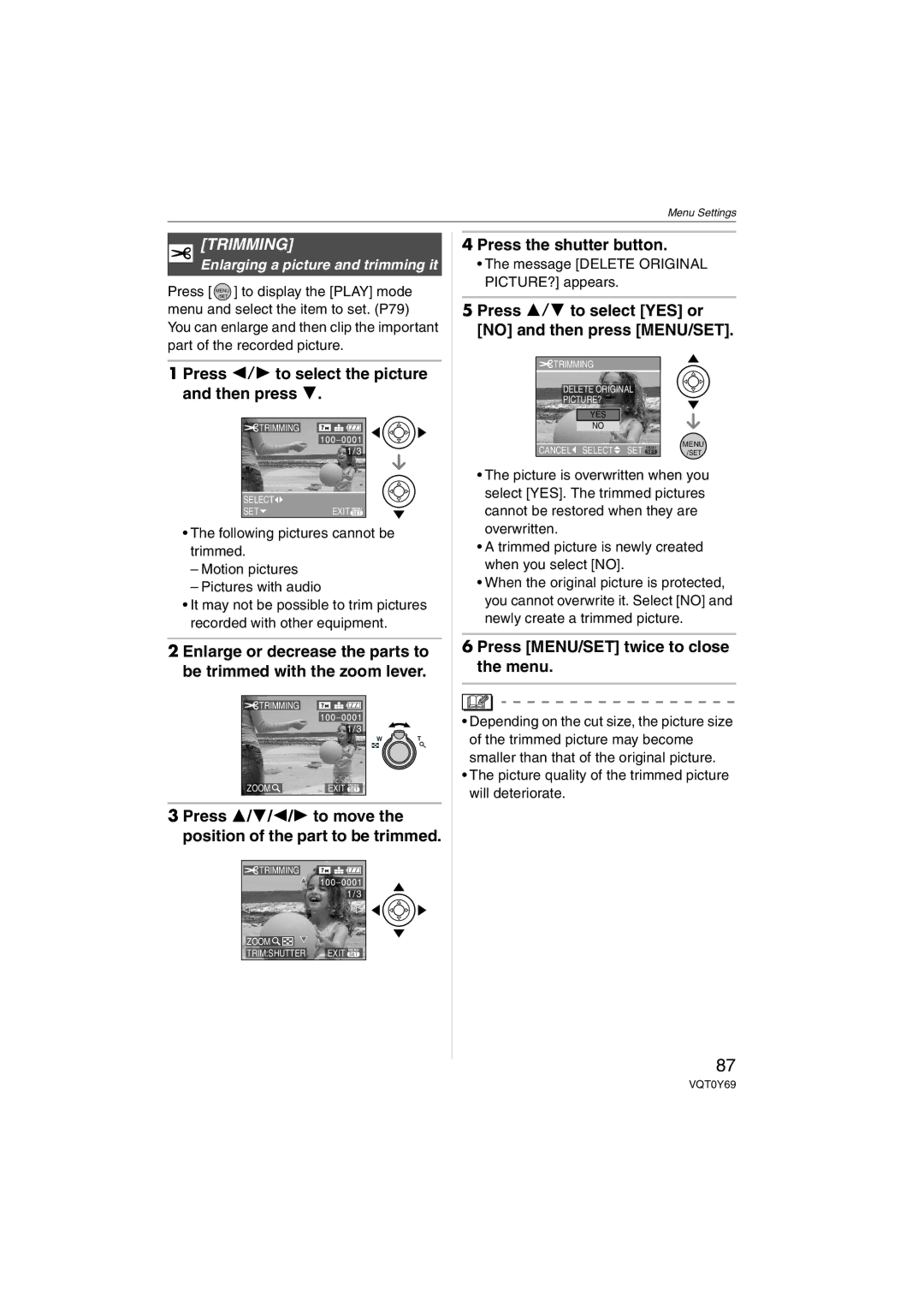 Panasonic DMC-FX07K operating instructions Trimming, Press the shutter button 