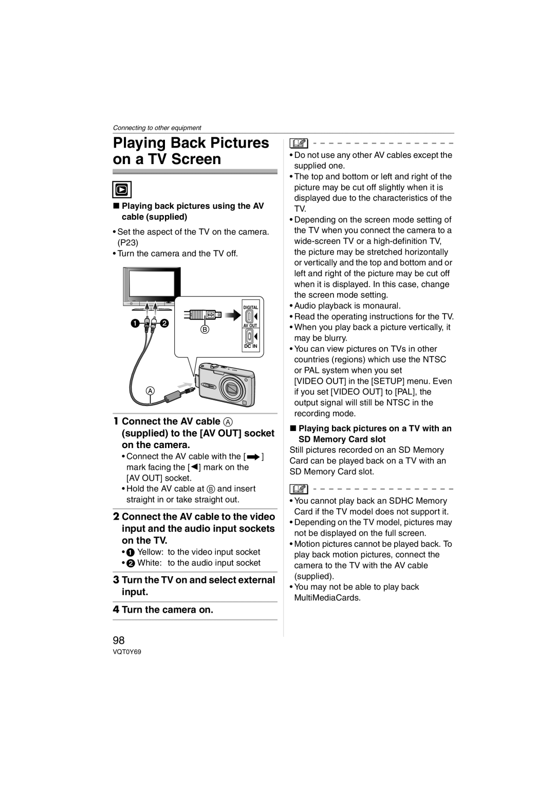 Panasonic DMC-FX07K operating instructions Turn the TV on and select external input Turn the camera on 