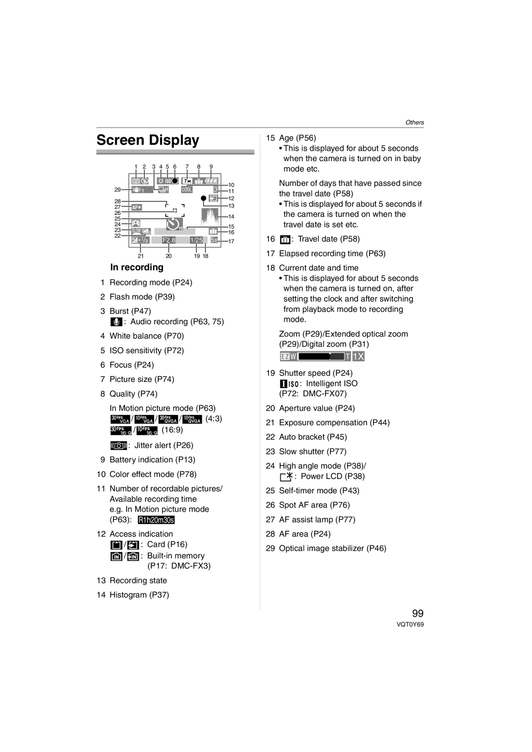 Panasonic DMC-FX07K operating instructions Screen Display, Recording 