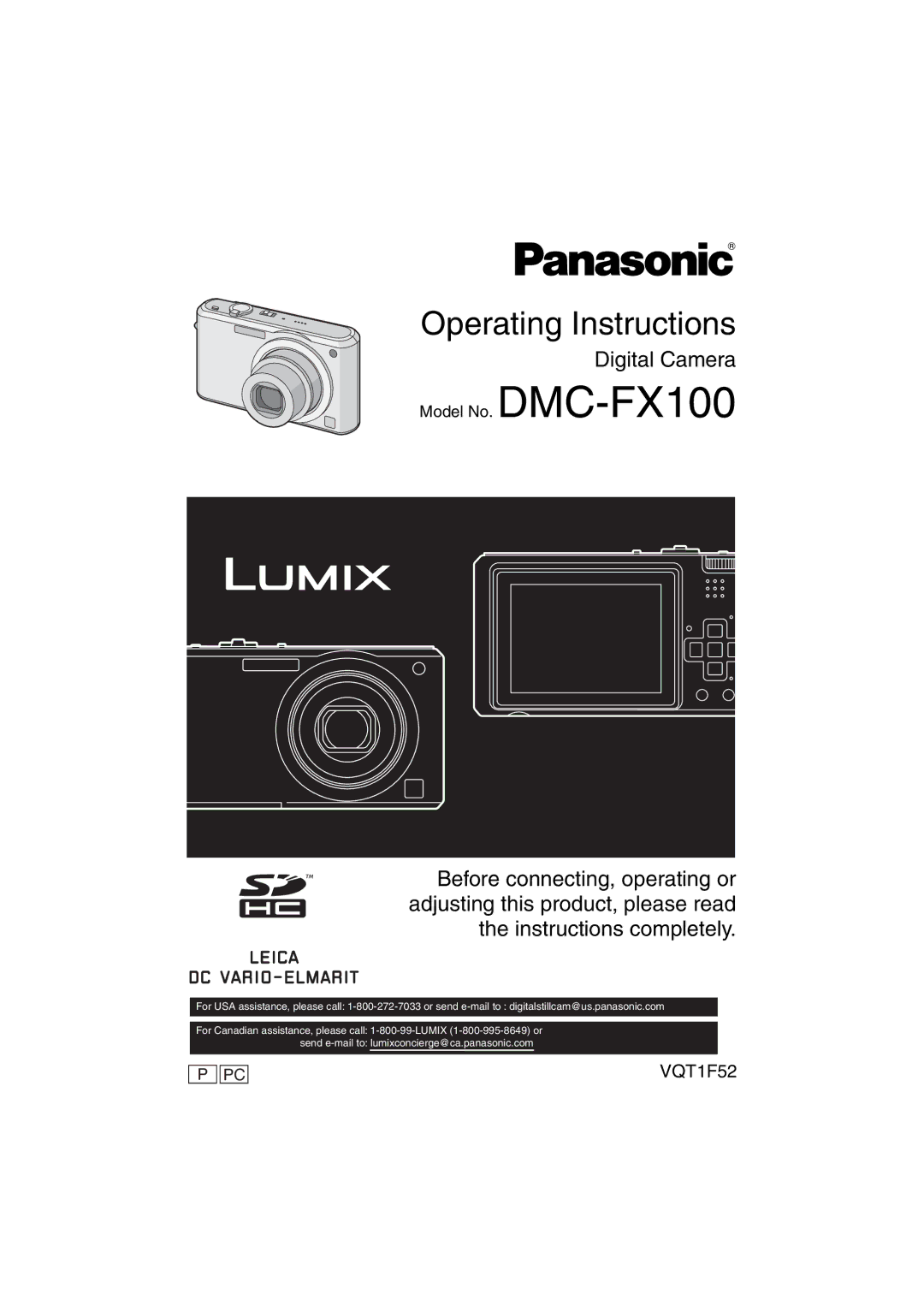 Panasonic DMCFX100K, DMC-FX100, DMCFX100S operating instructions Operating Instructions 