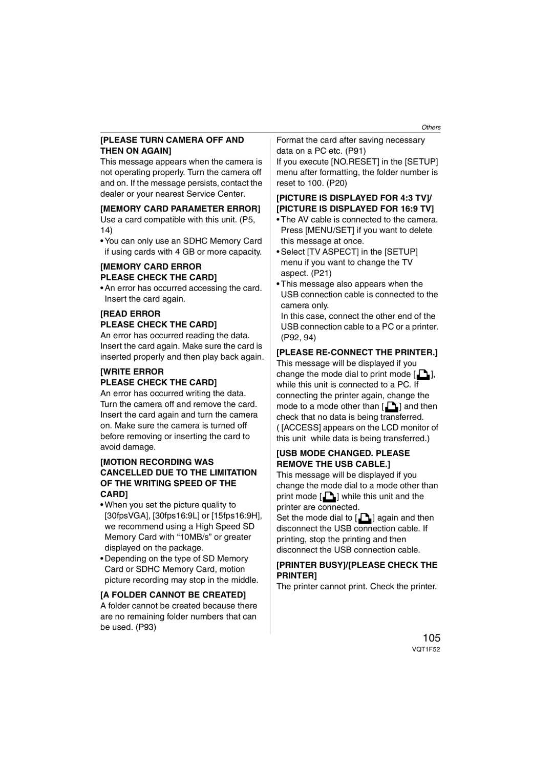 Panasonic DMC-FX100, DMCFX100K, DMCFX100S operating instructions 105 