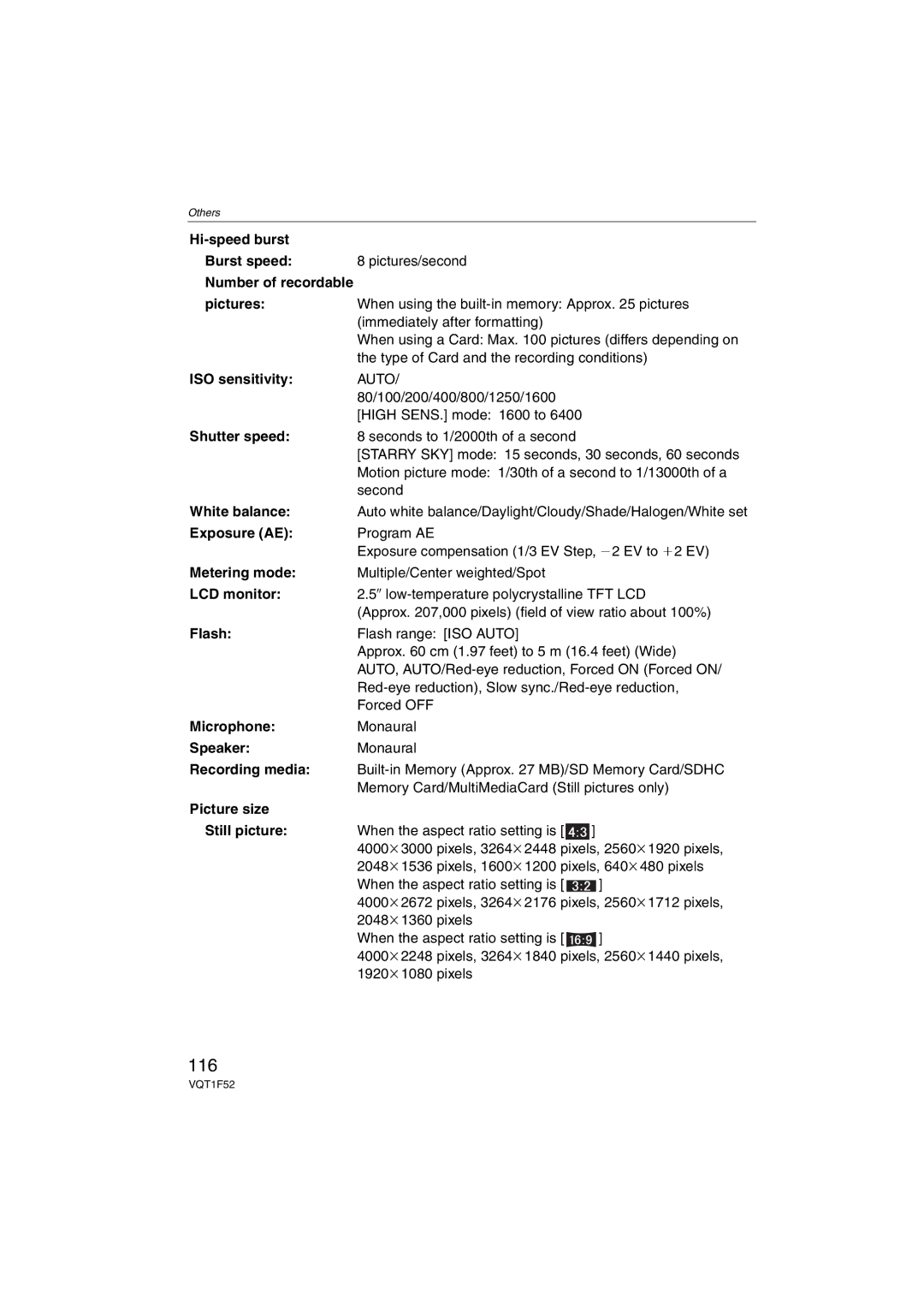 Panasonic DMCFX100S, DMC-FX100, DMCFX100K operating instructions 116 