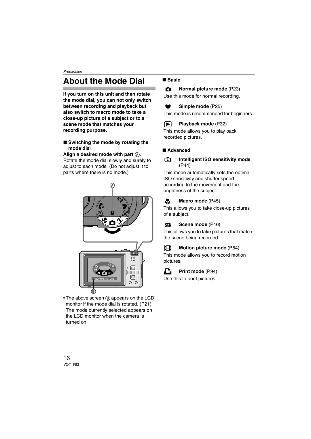 Panasonic DMCFX100K, DMC-FX100, DMCFX100S operating instructions About the Mode Dial 