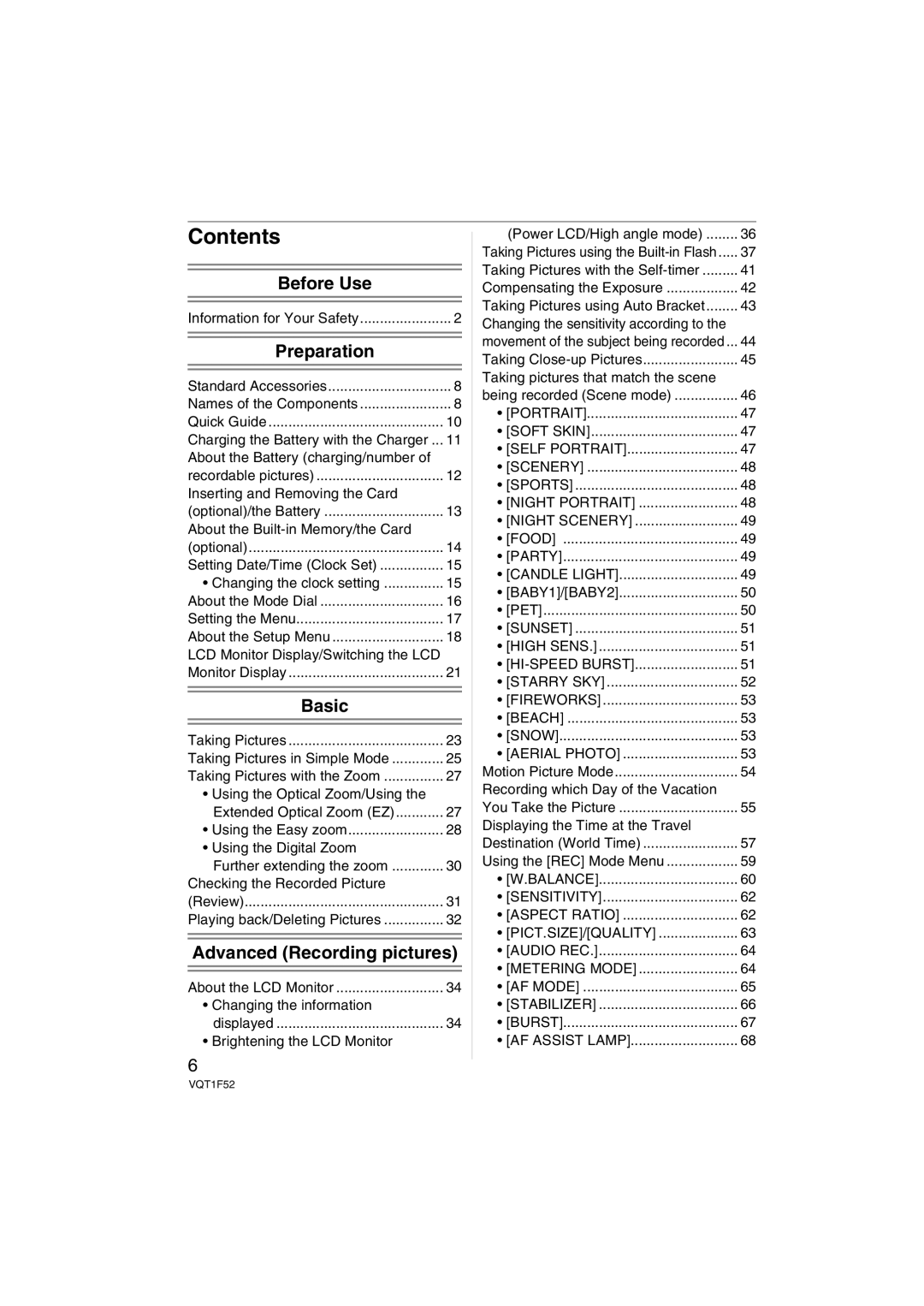 Panasonic DMC-FX100, DMCFX100K, DMCFX100S operating instructions Contents 