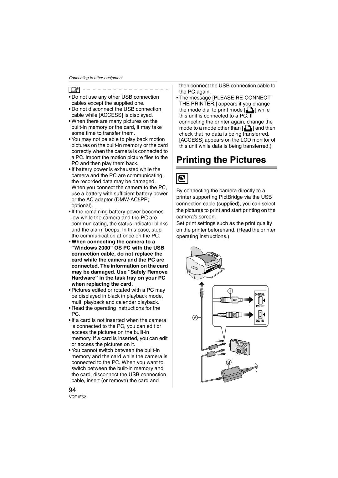 Panasonic DMCFX100K, DMC-FX100, DMCFX100S operating instructions Printing the Pictures 