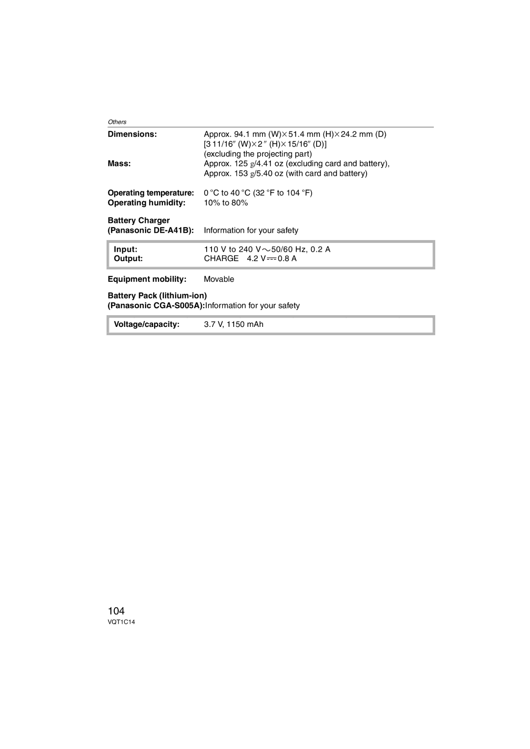 Panasonic DMC-FX12, DMC-FX10, DMCFX12S, DMCFX12K operating instructions 104 