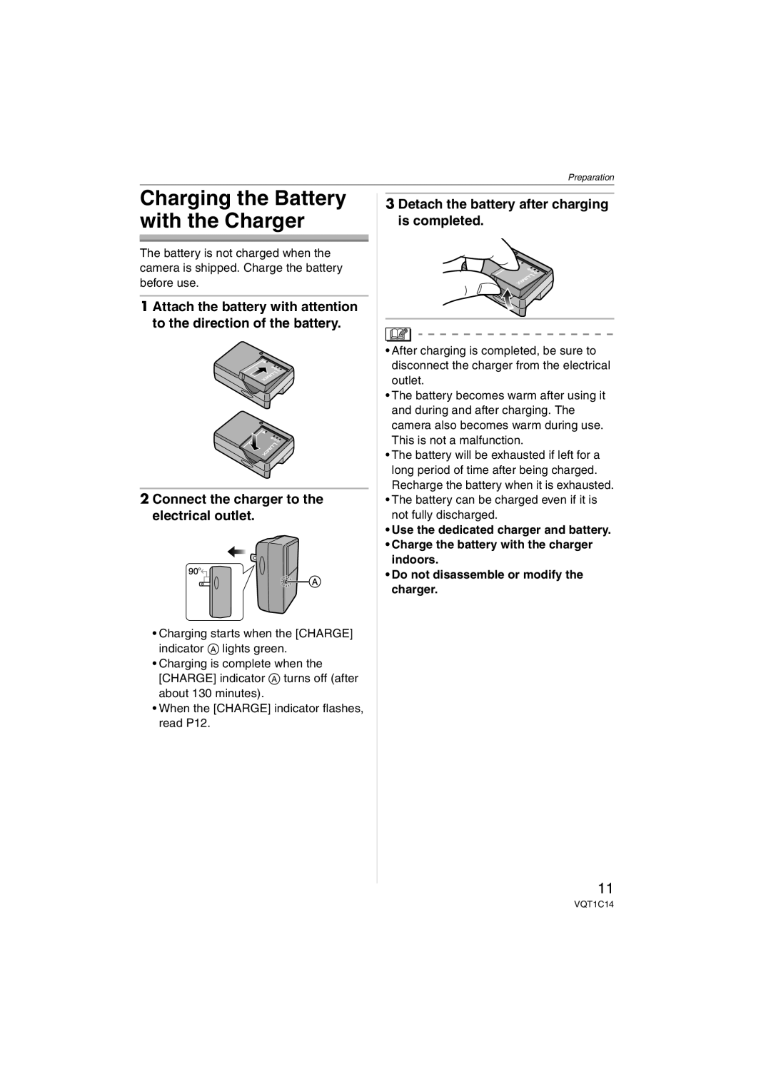 Panasonic DMCFX12K, DMC-FX12, DMC-FX10, DMCFX12S operating instructions Detach the battery after charging is completed 