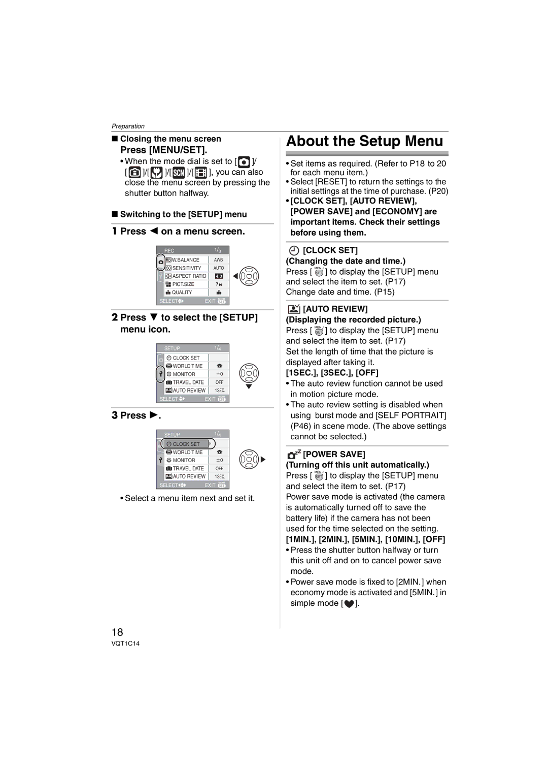 Panasonic DMCFX12S, DMC-FX12 About the Setup Menu, Press 2 on a menu screen, Press 4 to select the Setup menu icon 