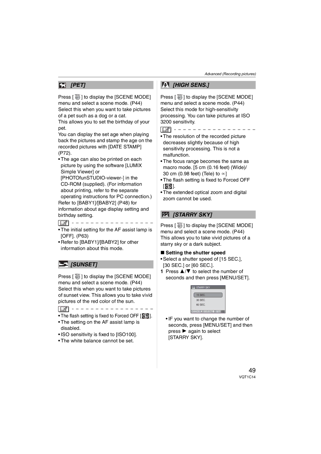 Panasonic DMC-FX10, DMC-FX12, DMCFX12S, DMCFX12K operating instructions Pet, Setting the shutter speed 