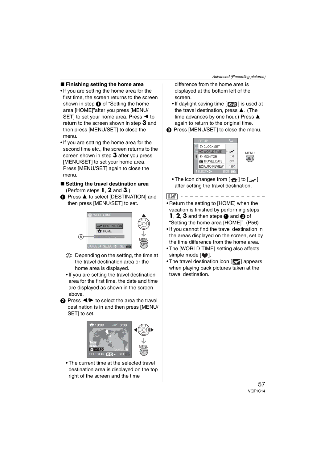 Panasonic DMC-FX10, DMC-FX12 Finishing setting the home area, Setting the travel destination area, Travel destination 