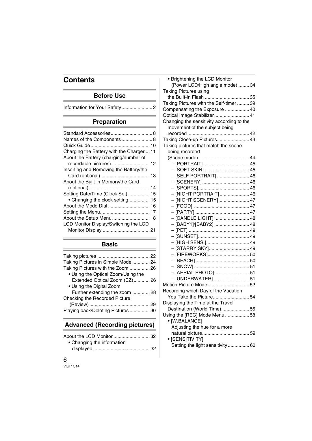 Panasonic DMCFX12S, DMC-FX12, DMC-FX10, DMCFX12K operating instructions Contents 