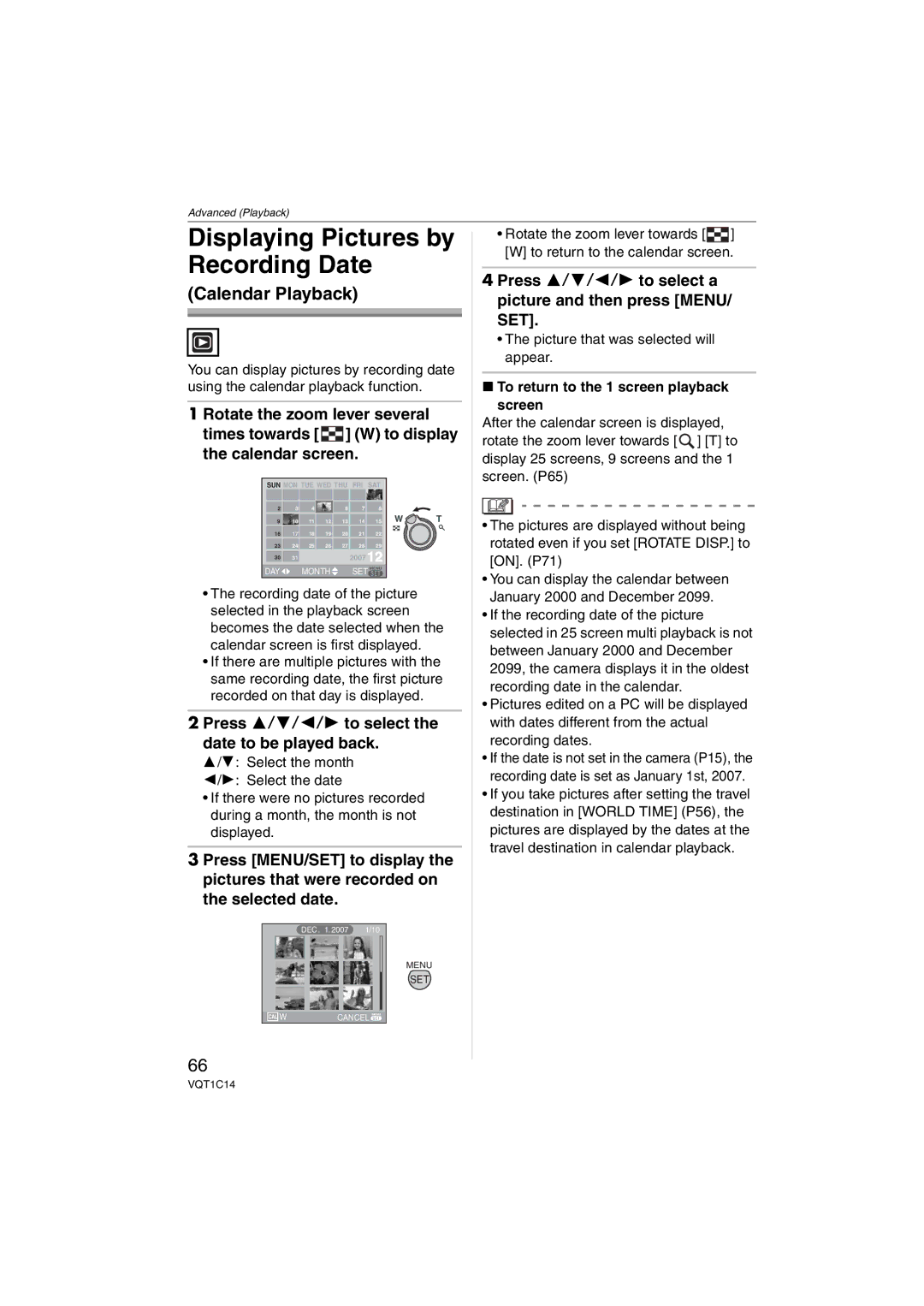 Panasonic DMCFX12S Displaying Pictures by Recording Date, Press 3/4/2/1 to select a picture and then press MENU/ SET 