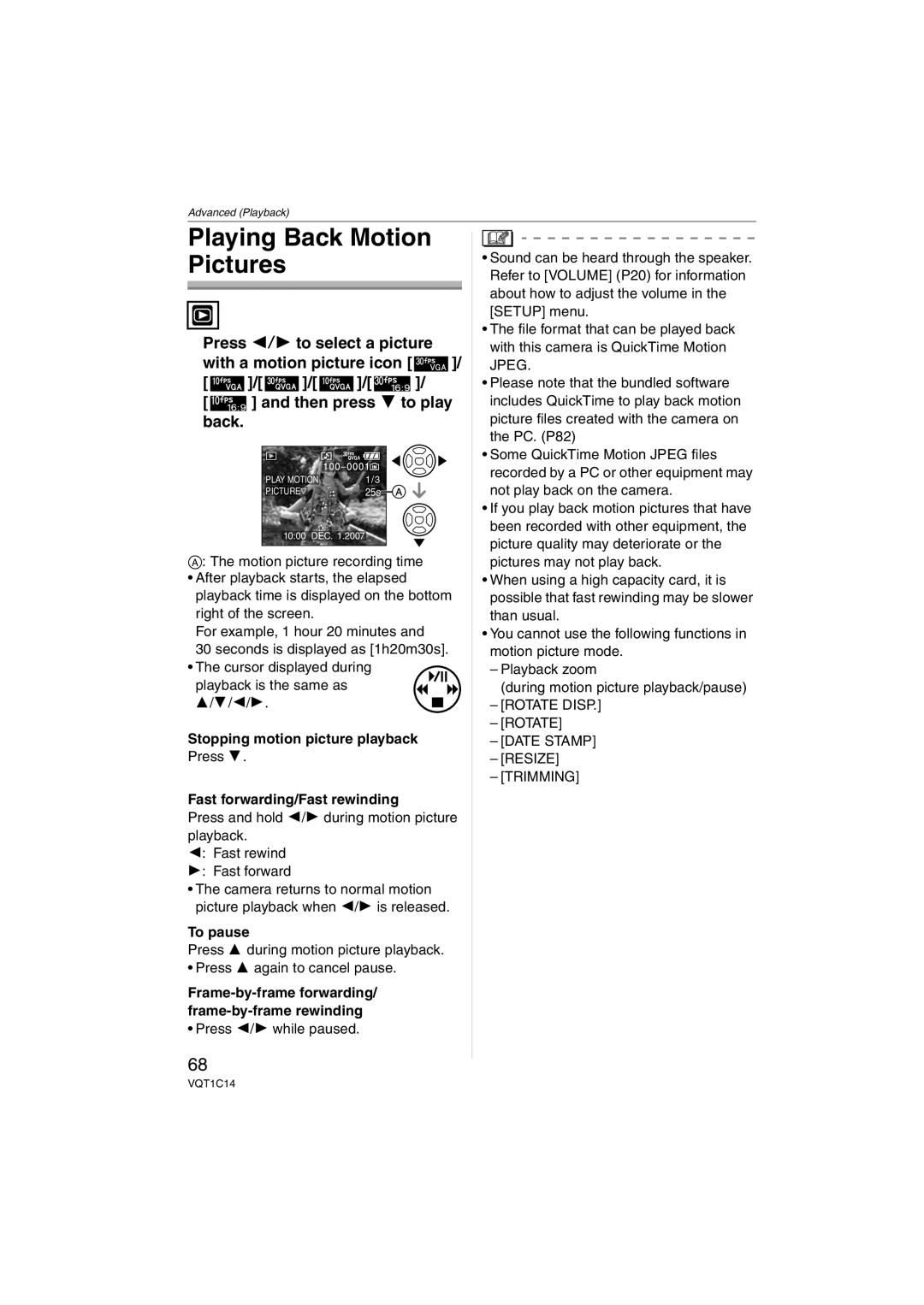 Panasonic DMC-FX12, DMC-FX10, DMCFX12S, DMCFX12K operating instructions Playing Back Motion Pictures, To pause 