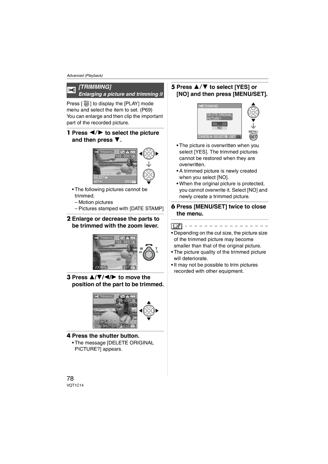 Panasonic DMCFX12S, DMC-FX12, DMC-FX10, DMCFX12K operating instructions Trimming, Press the shutter button 