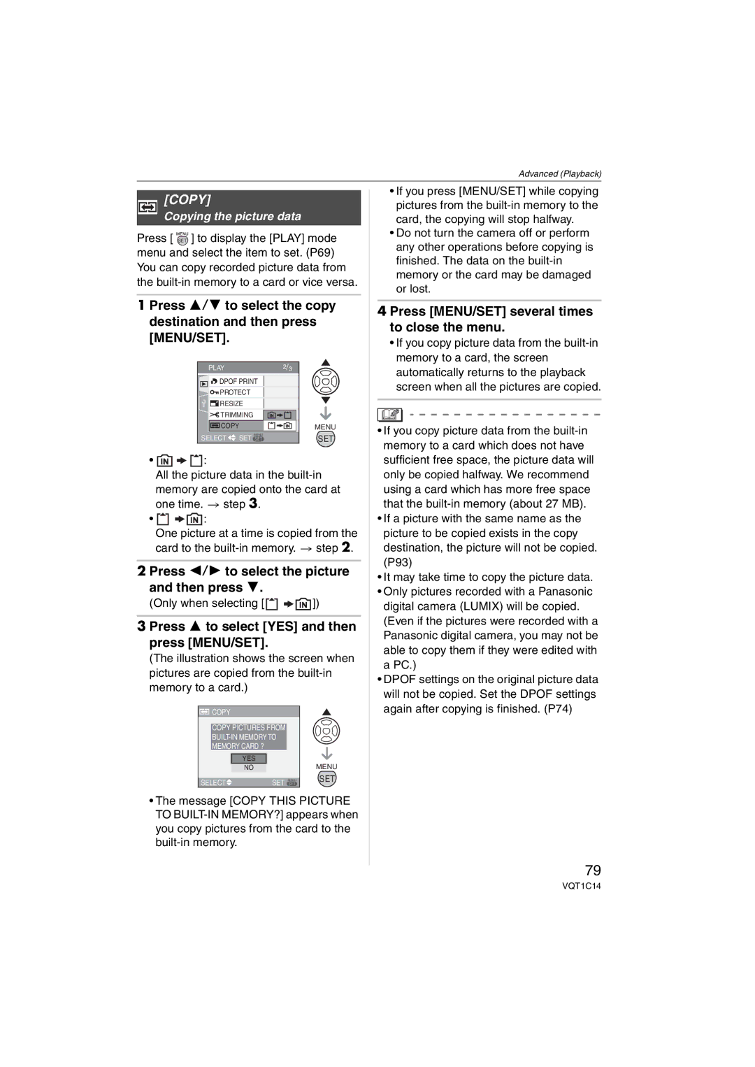 Panasonic DMCFX12K Press MENU/SET several times to close the menu, Copying the picture data, Only when selecting 