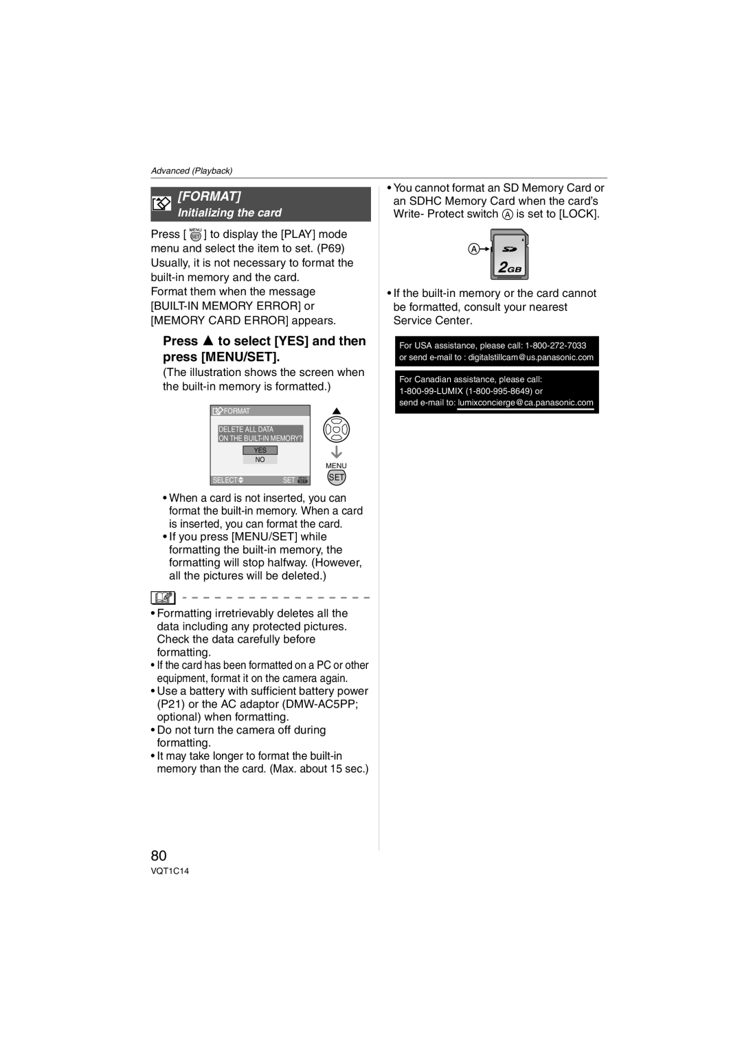 Panasonic DMC-FX12, DMC-FX10, DMCFX12S, DMCFX12K Format, Initializing the card, Do not turn the camera off during formatting 