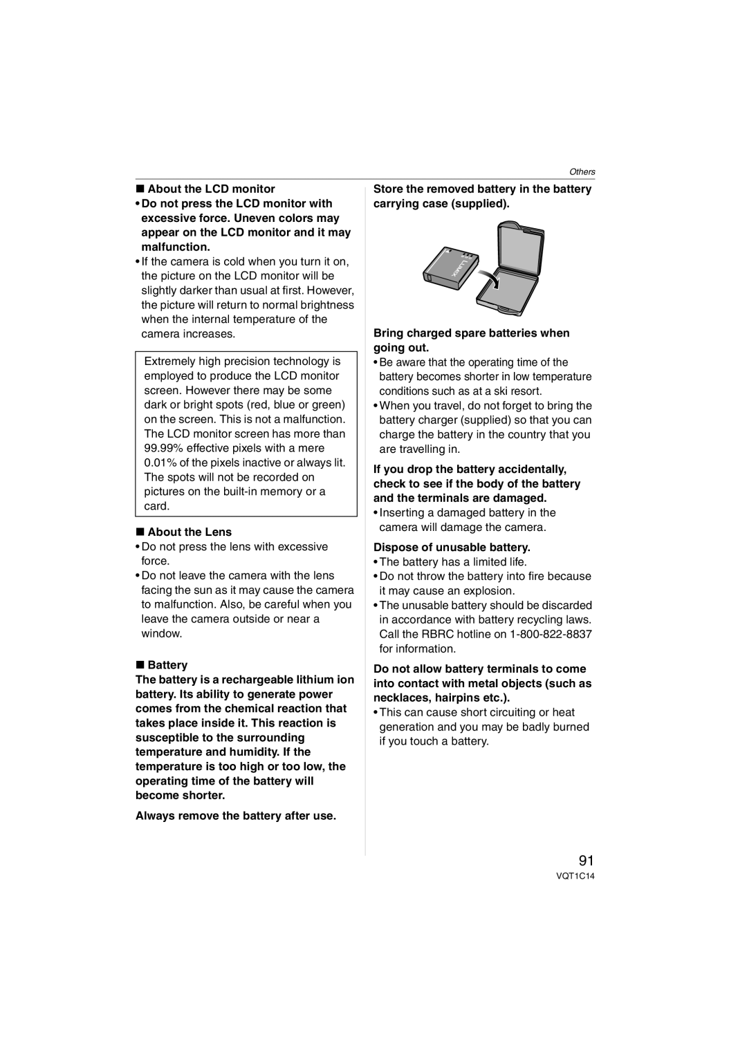 Panasonic DMCFX12K, DMC-FX12, DMC-FX10, DMCFX12S operating instructions About the Lens, Dispose of unusable battery 