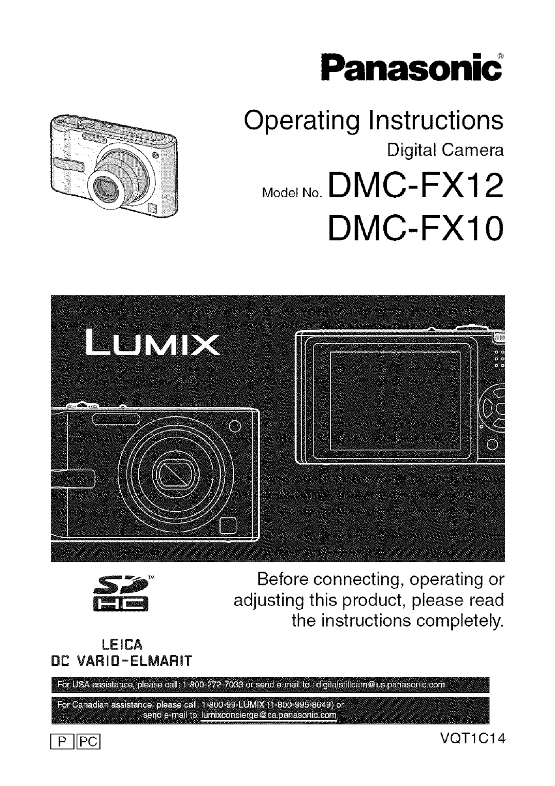 Panasonic DMC-FX10, DMC-FX12 operating instructions Panasonic, VQT1 C14 