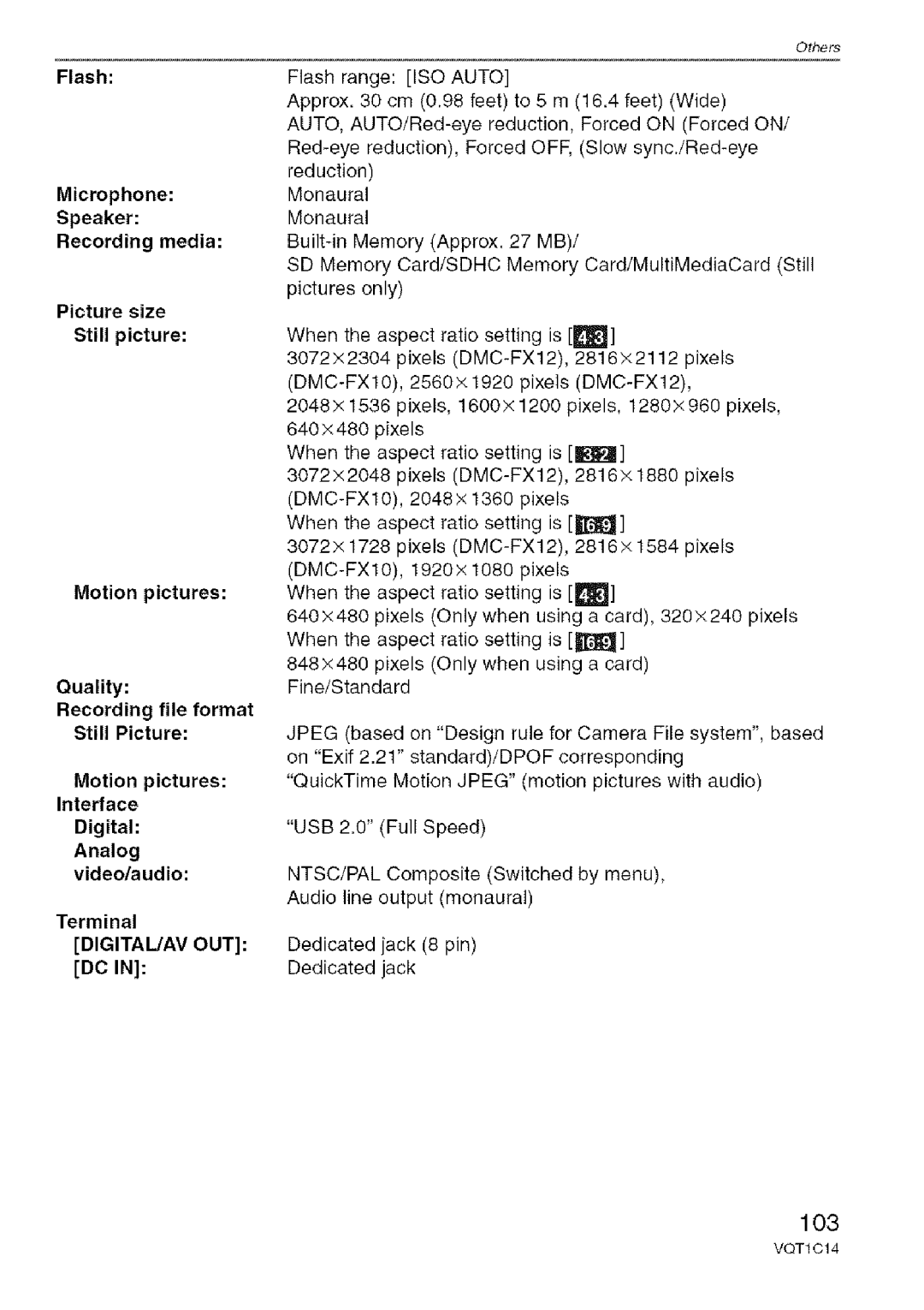 Panasonic DMC-FX10, DMC-FX12 operating instructions Recording file format 