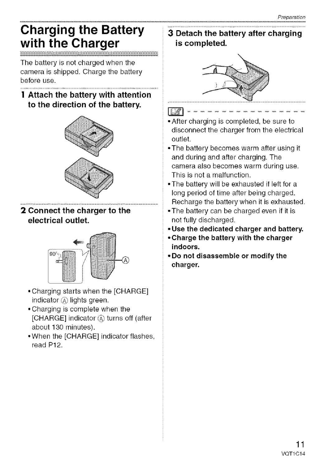 Panasonic DMC-FX10, DMC-FX12 operating instructions Charging the Battery with the Charger 