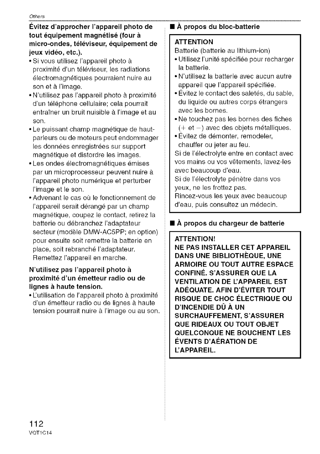 Panasonic DMC-FX12, DMC-FX10 operating instructions 112, Propos du bloc-batterie, Propos du chargeur de batterie 