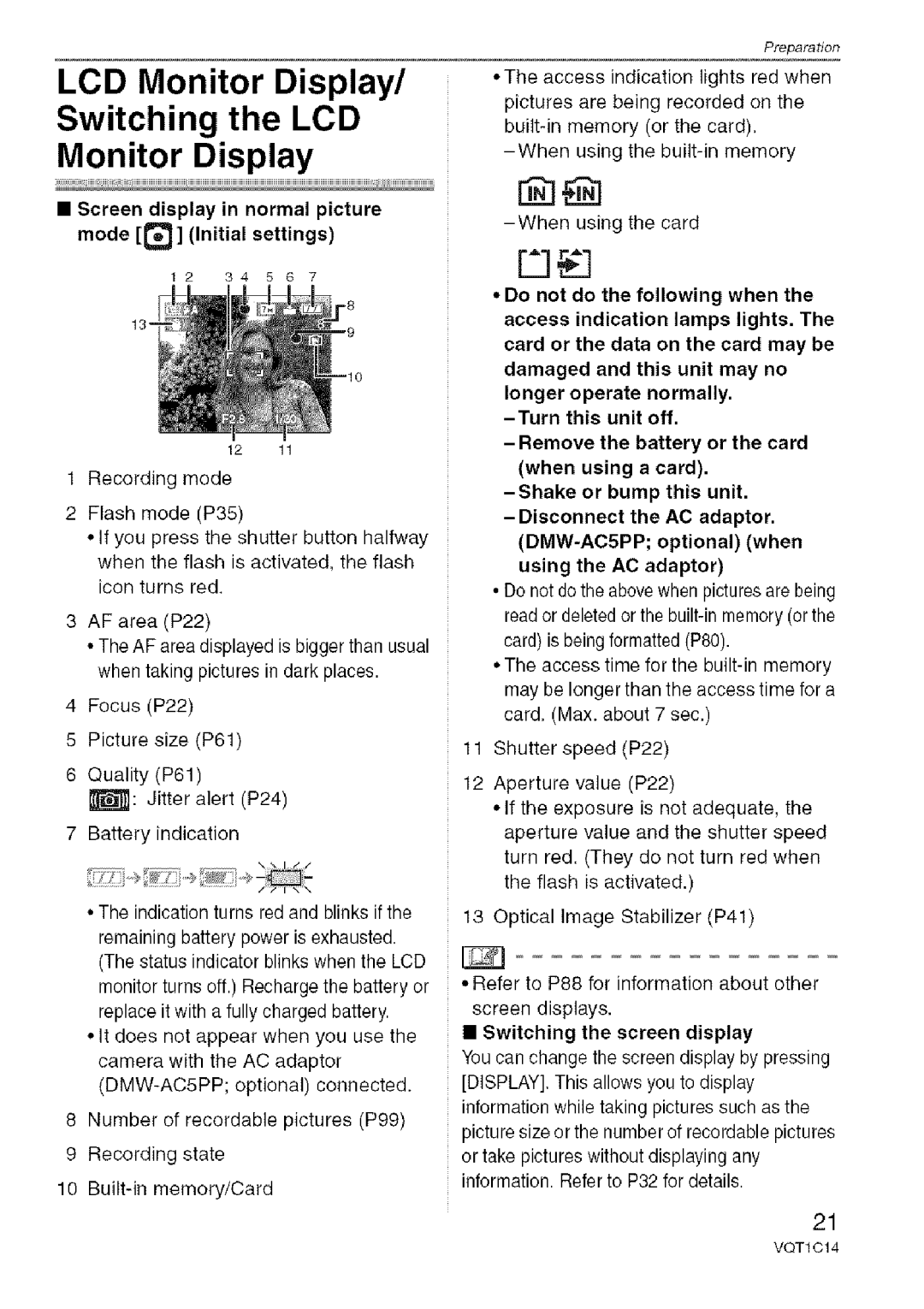 Panasonic DMC-FX10, DMC-FX12 Switching the LCD Monitor Display, Screen display in normal picture mode Initial settings 