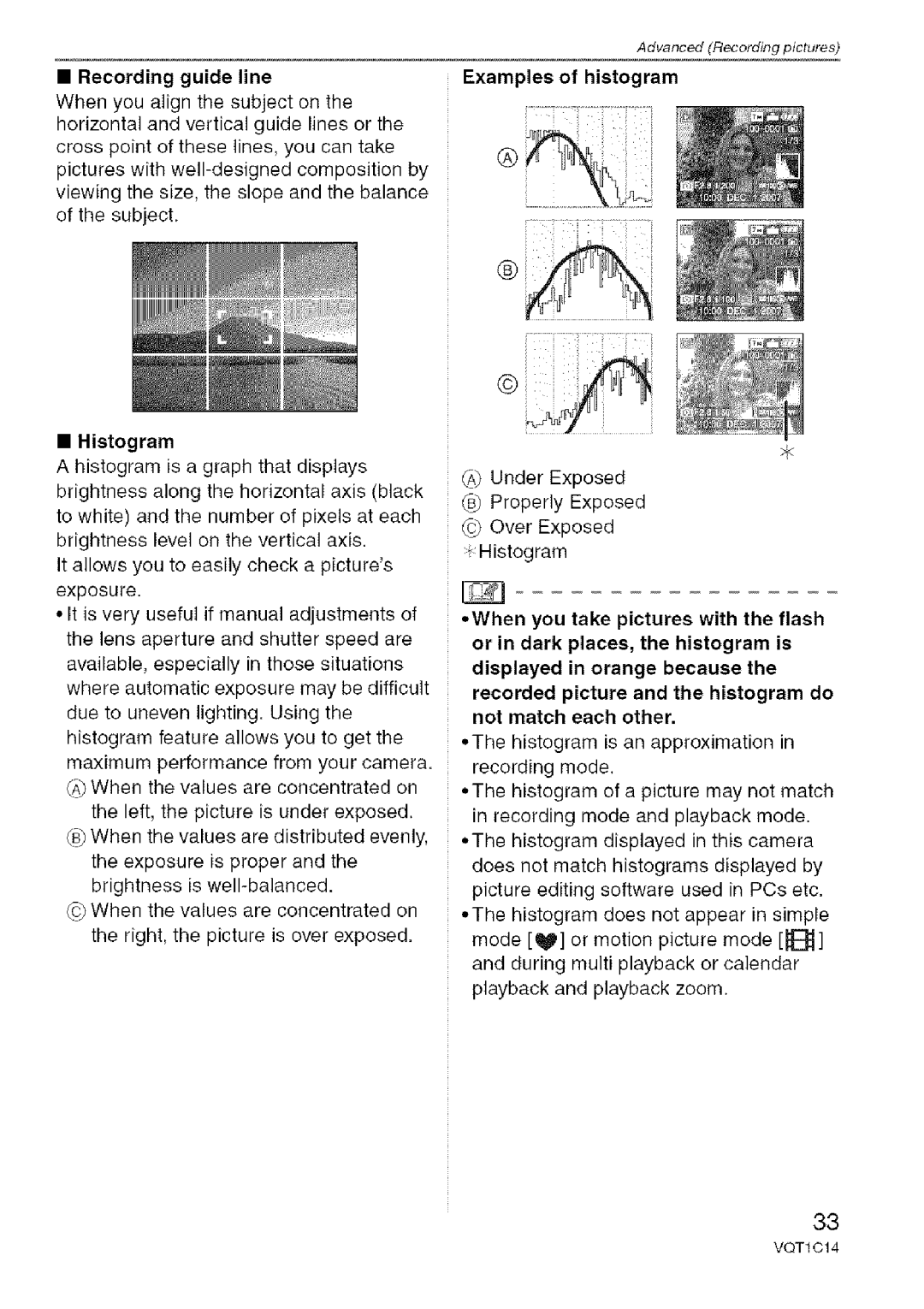 Panasonic DMC-FX10, DMC-FX12 operating instructions Recording guide line 