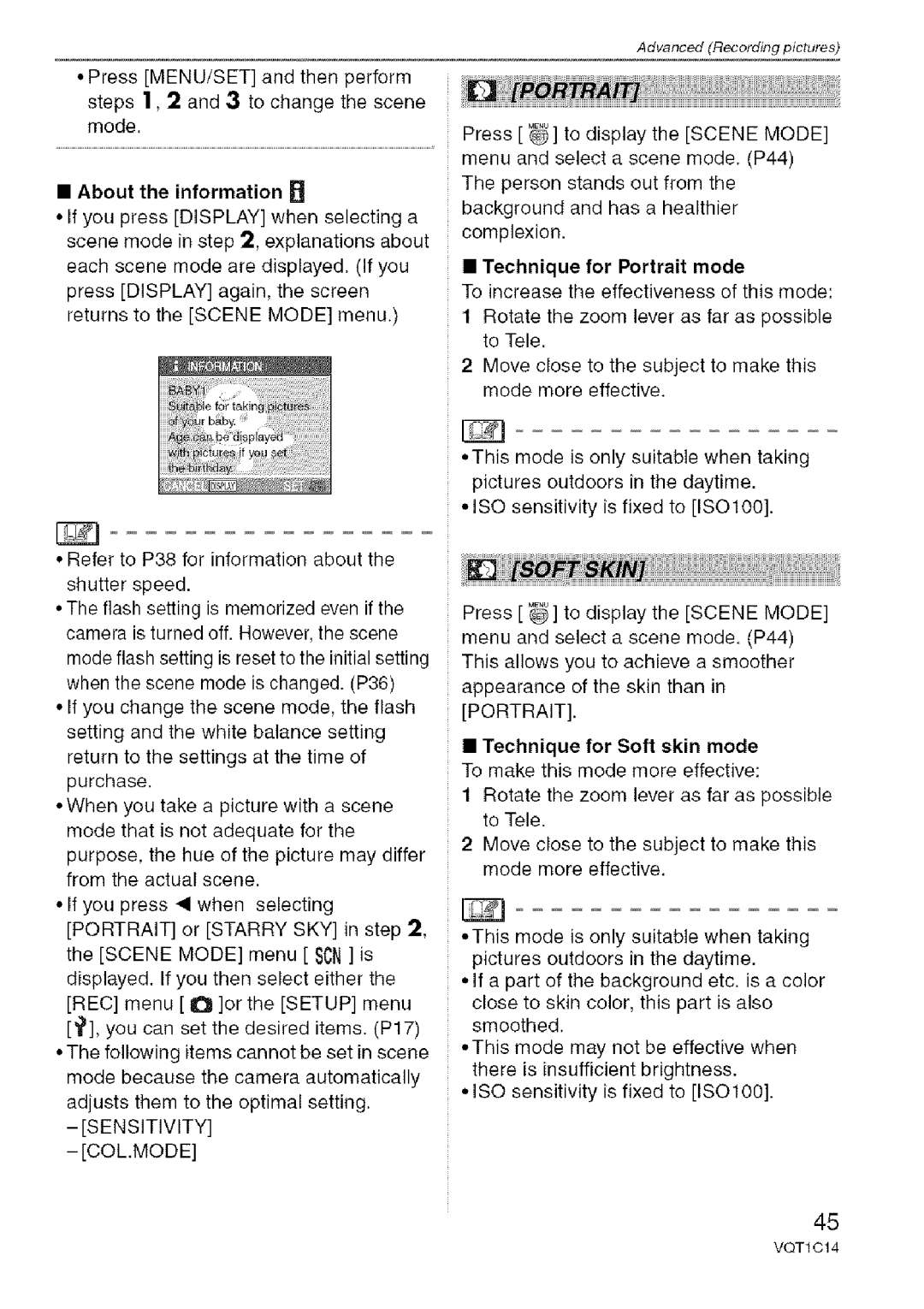 Panasonic DMC-FX10, DMC-FX12 operating instructions Sensitivity Colmode, Technique for Portrait mode 